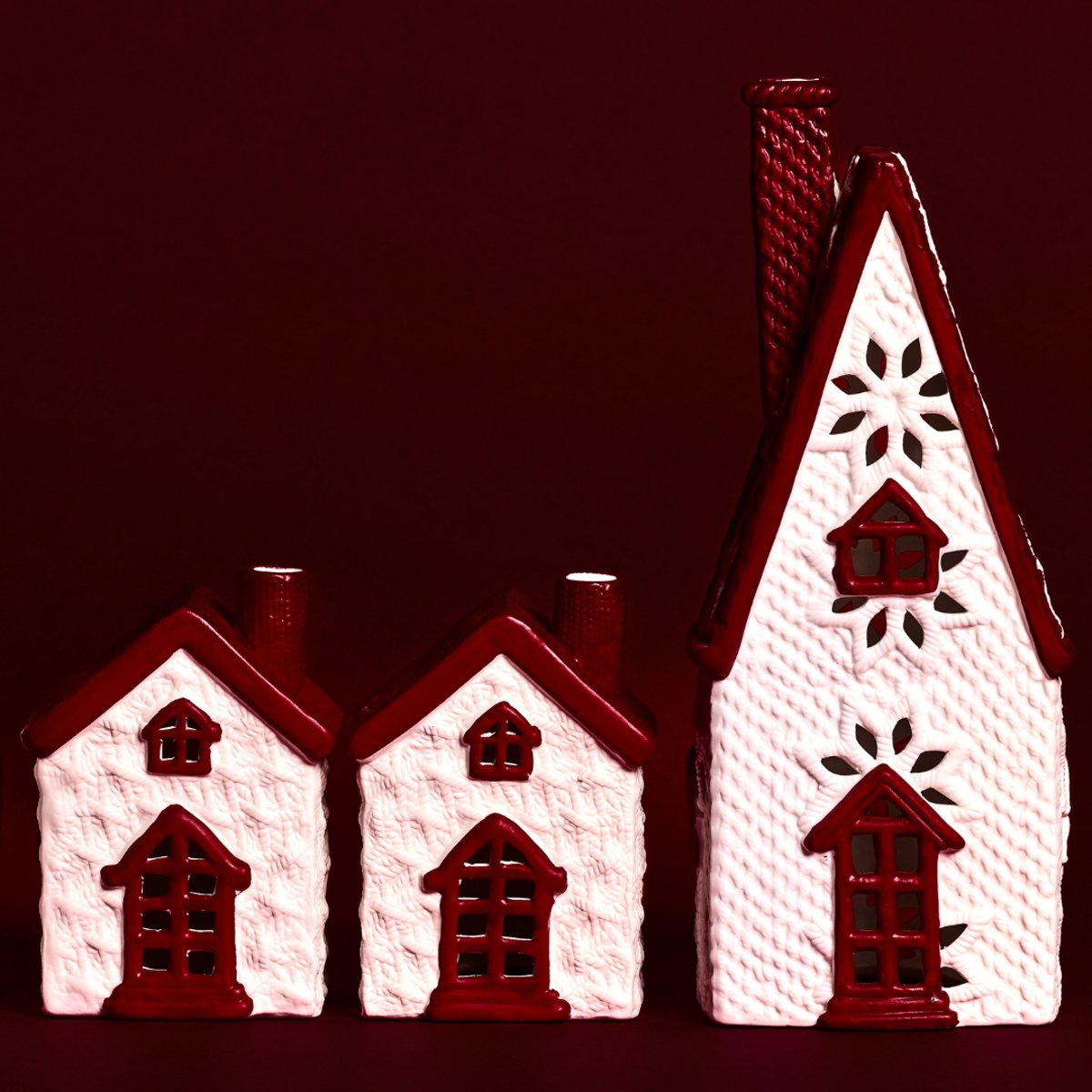 Figurine chalet de noël décoratif en grès H12 NOËL rouge, SIA DECO