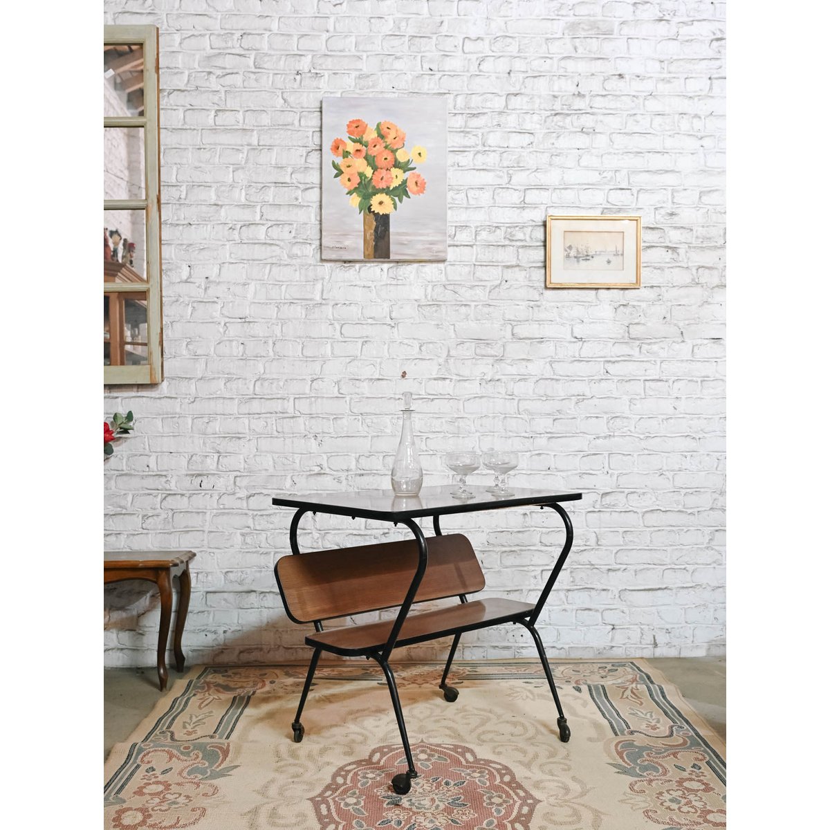Desserte vintage en formica Anouk N°387 - Bon état bois foncé, DEBONGOUT