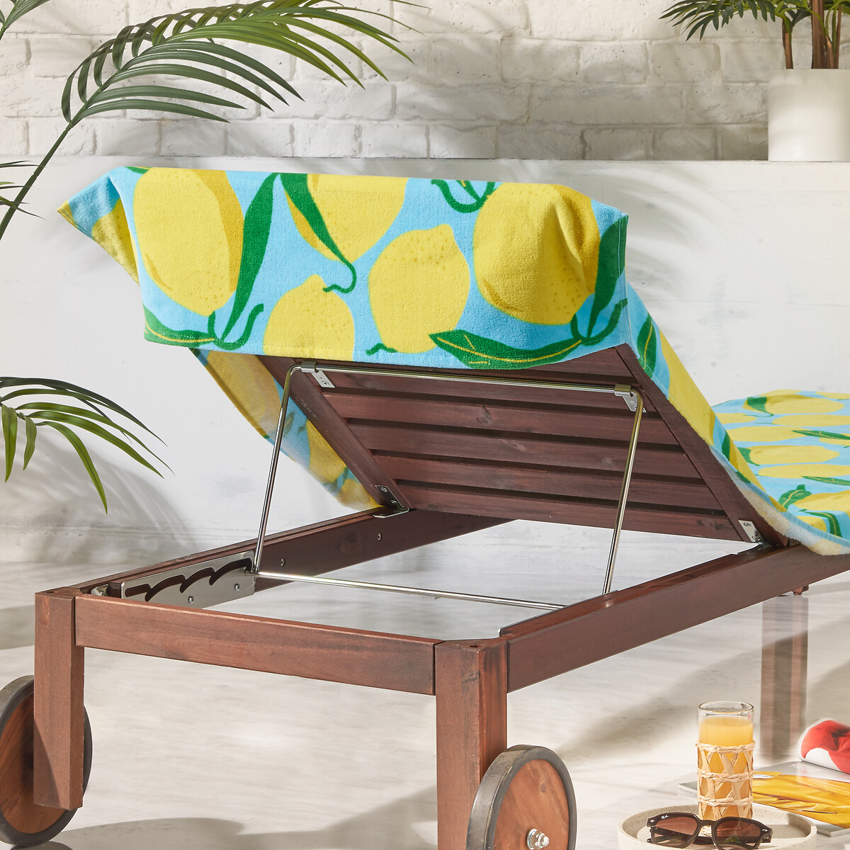 Lemons Cotton Beach Sun Lounger Towel aqua blue, CATHERINE LANSFIELD