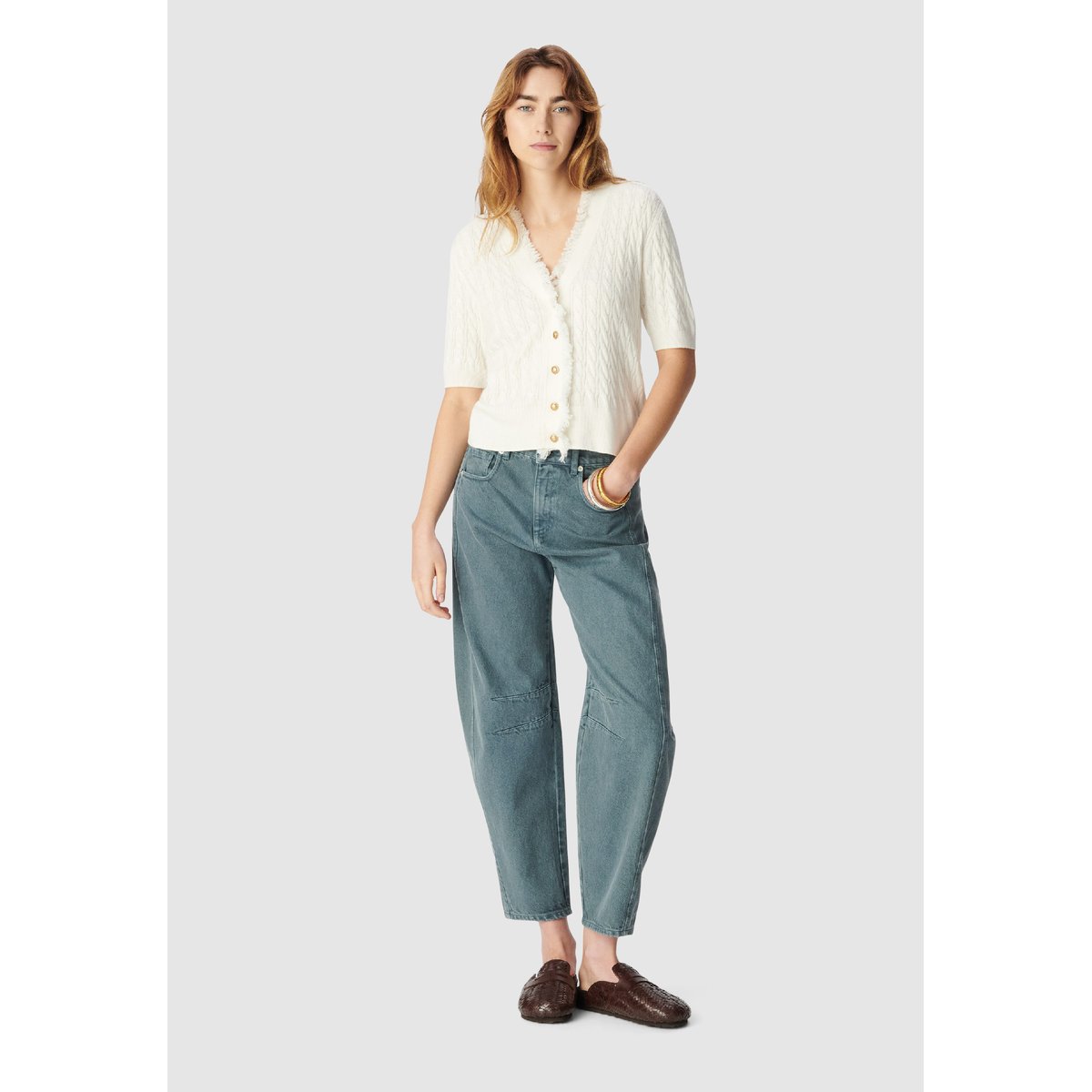 Cardigan manches courtes tricot torsadé ecru, IKKS
