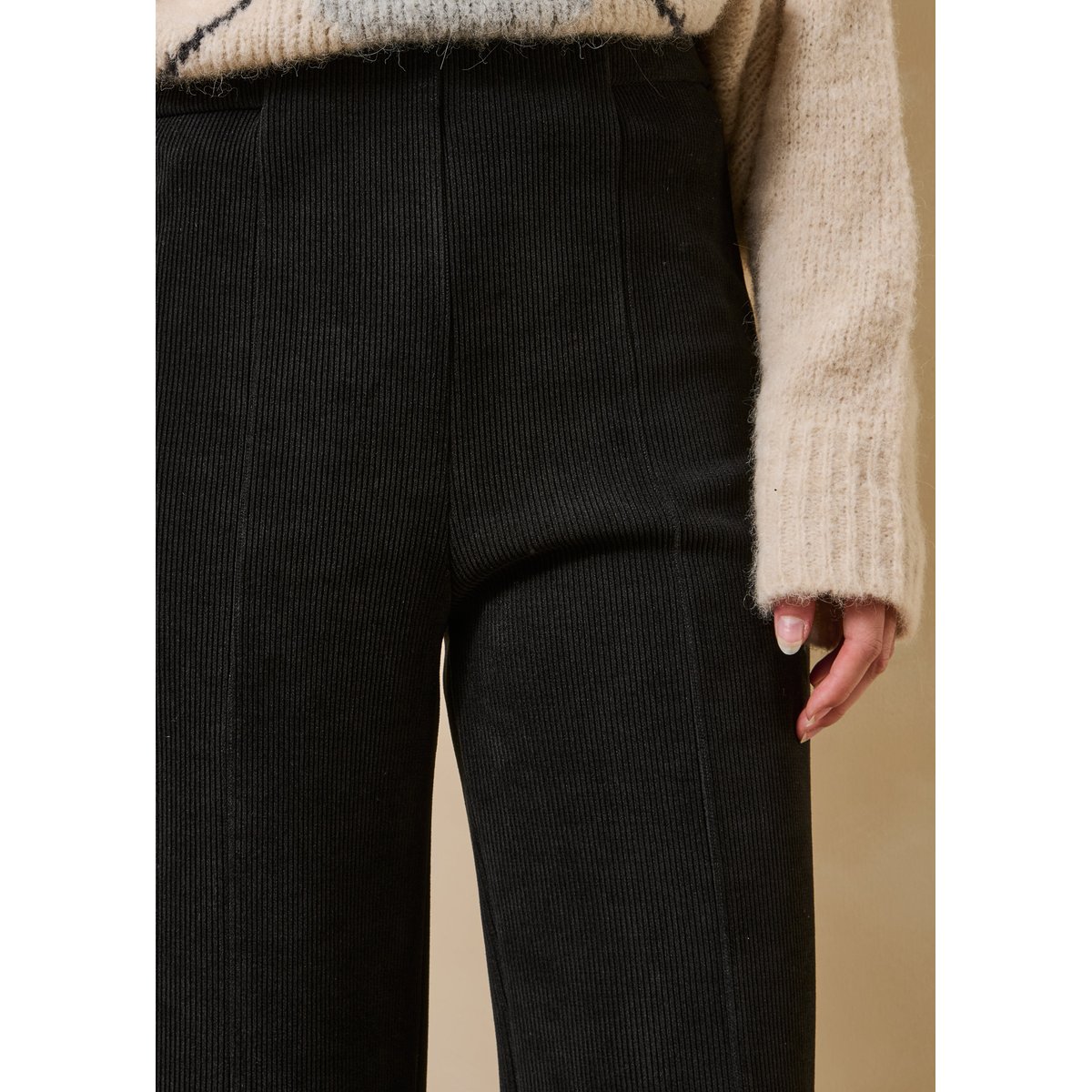 Pantalon en milano velours taille élastique noir, LA FEE MARABOUTEE