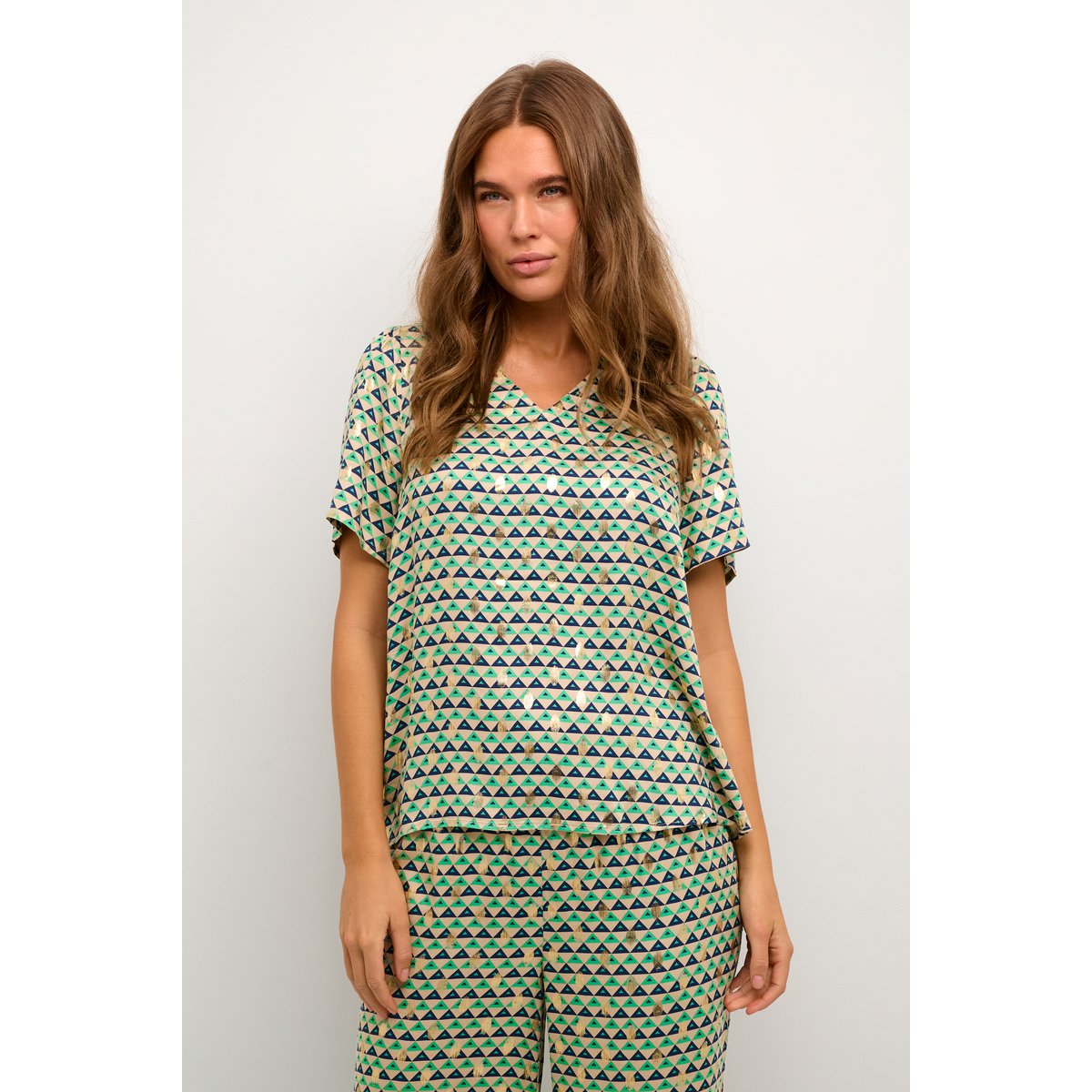 Blouse with long sleeve vert graphique sesame, CULTURE