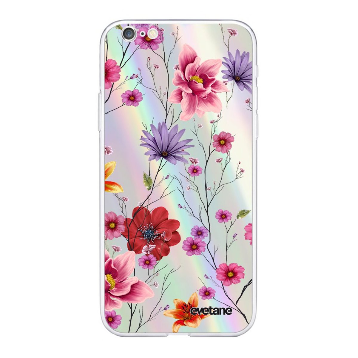 Coque holographique iPhone 6/6S fleurs multicolores, EVETANE