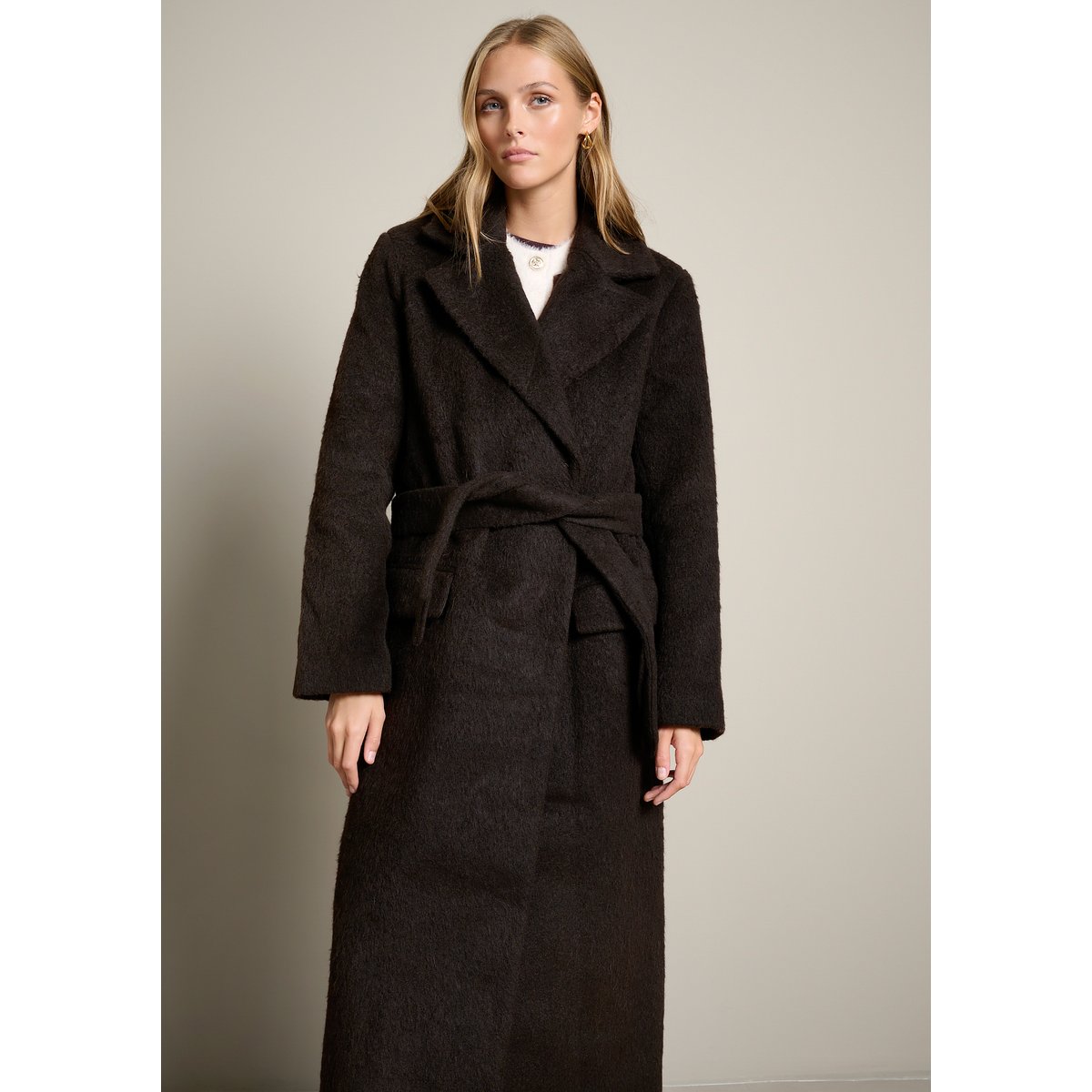 Manteau long oversize brun fonce chocolate, LOLALIZA