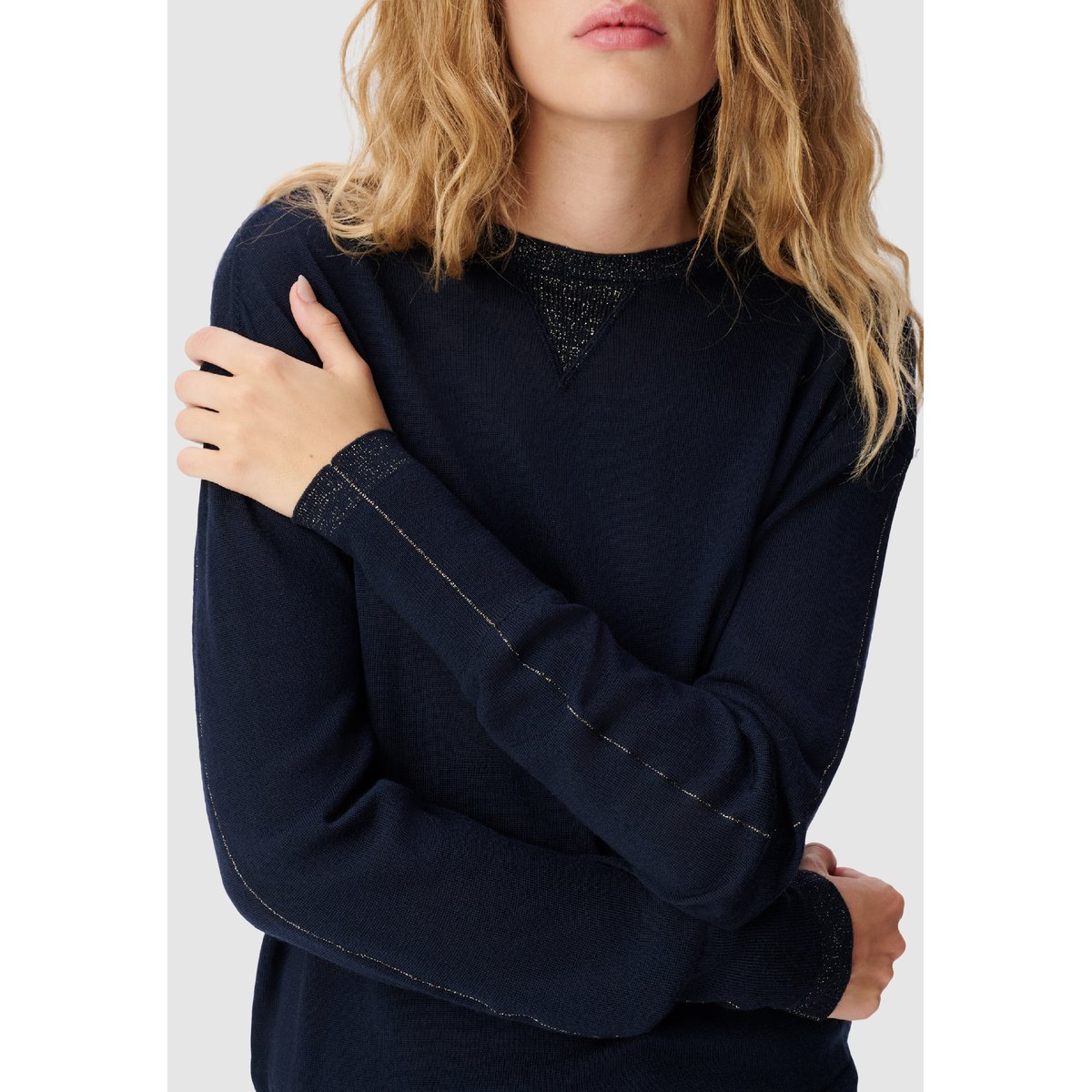 Pull tricot détail fil textile bleu marine, IKKS