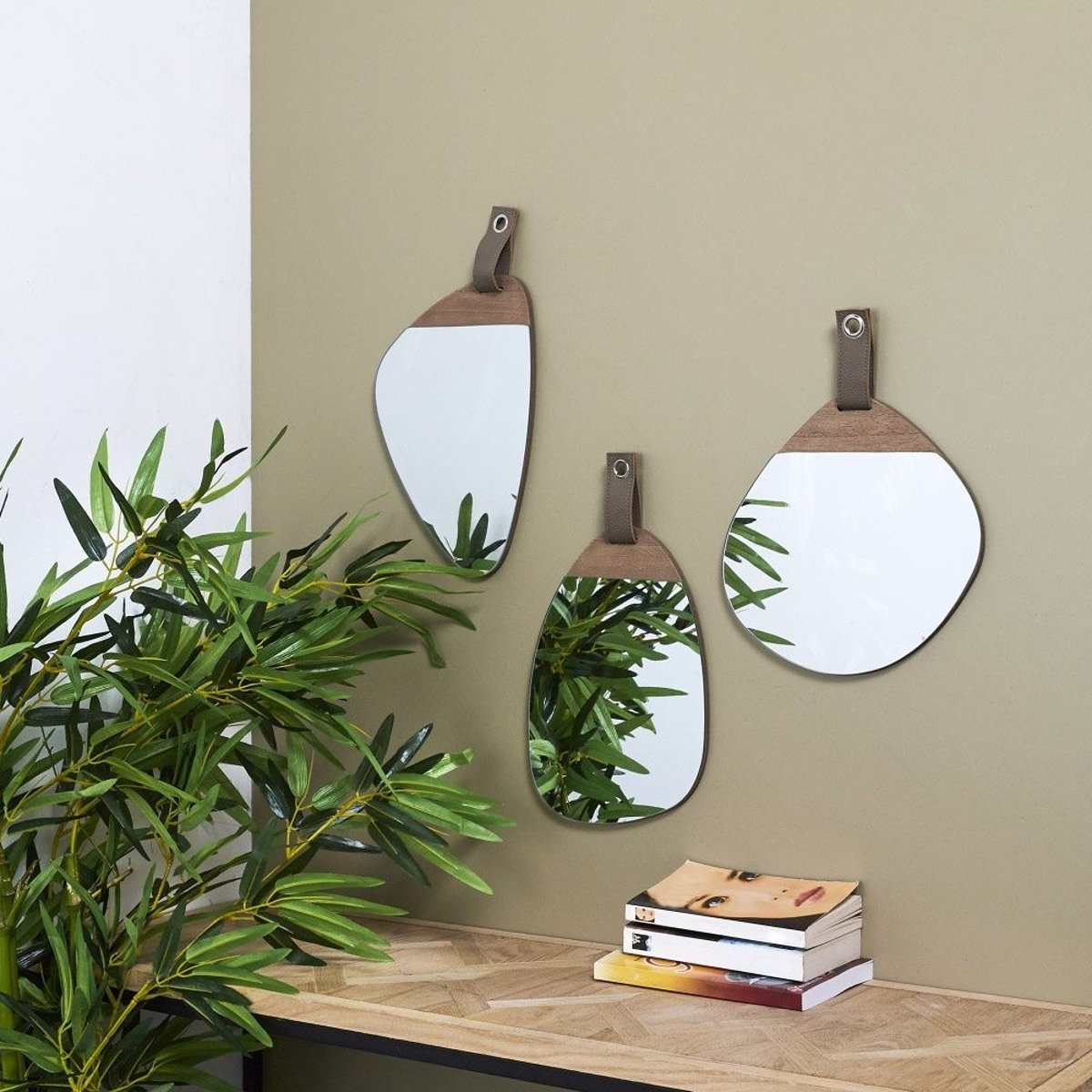 Miroir galet bois 20x30 marron, DECORATIE
