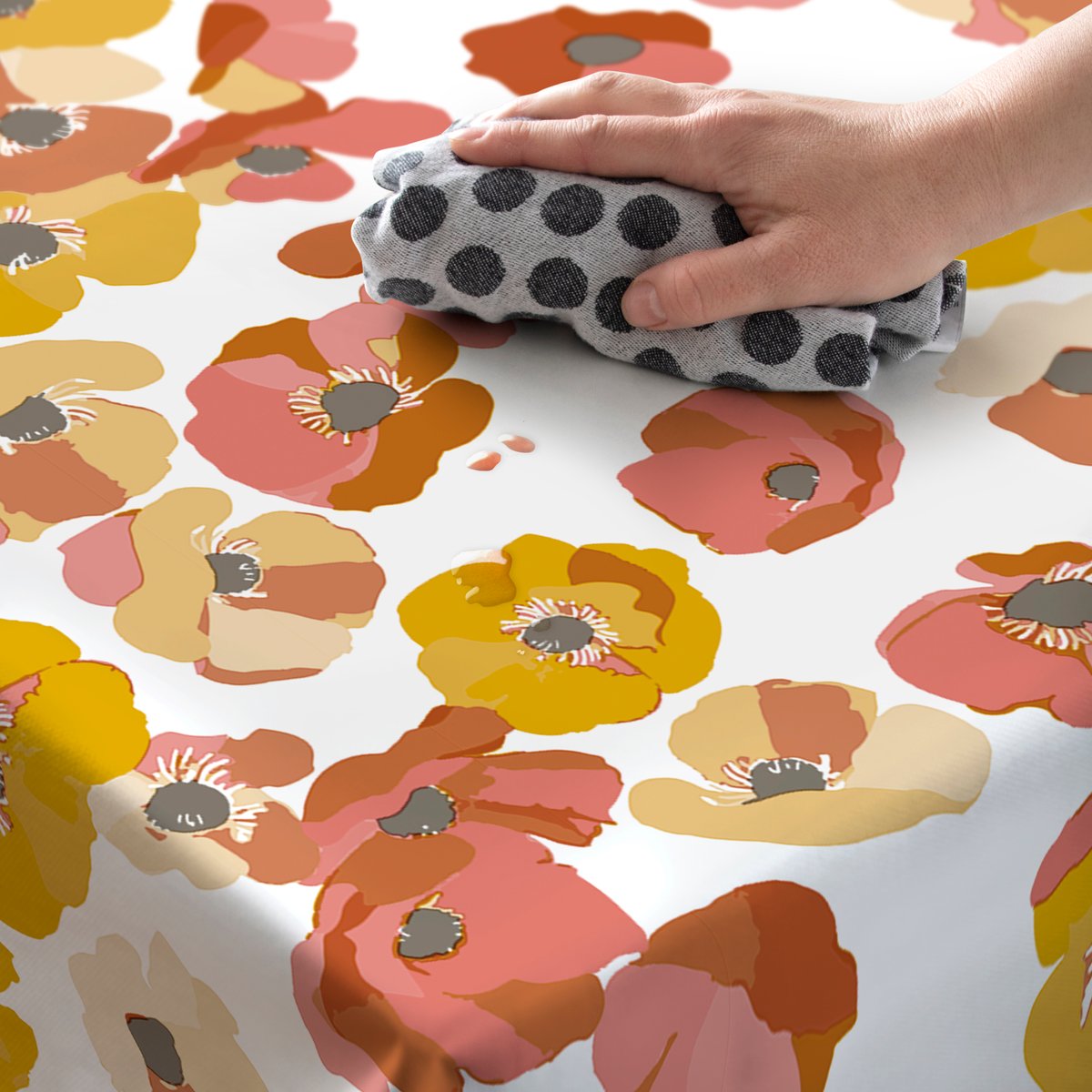Nappe de table rectangulaire Fleurs de coquelicots rouge, ocre, blanc, gris, ART FOR THE HOME
