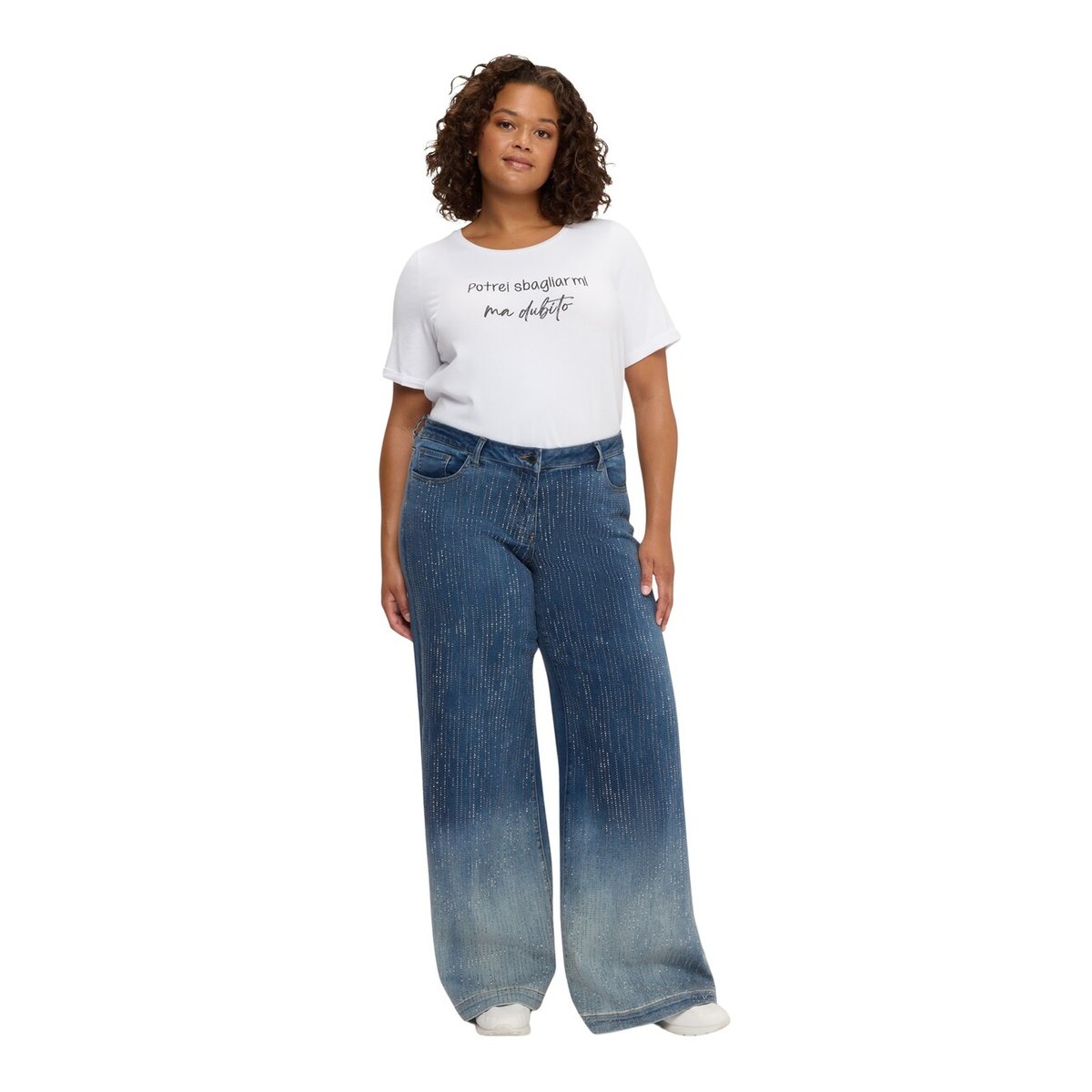 Jean Wide Leg avec pluie de strass bleu, FIORELLA RUBINO