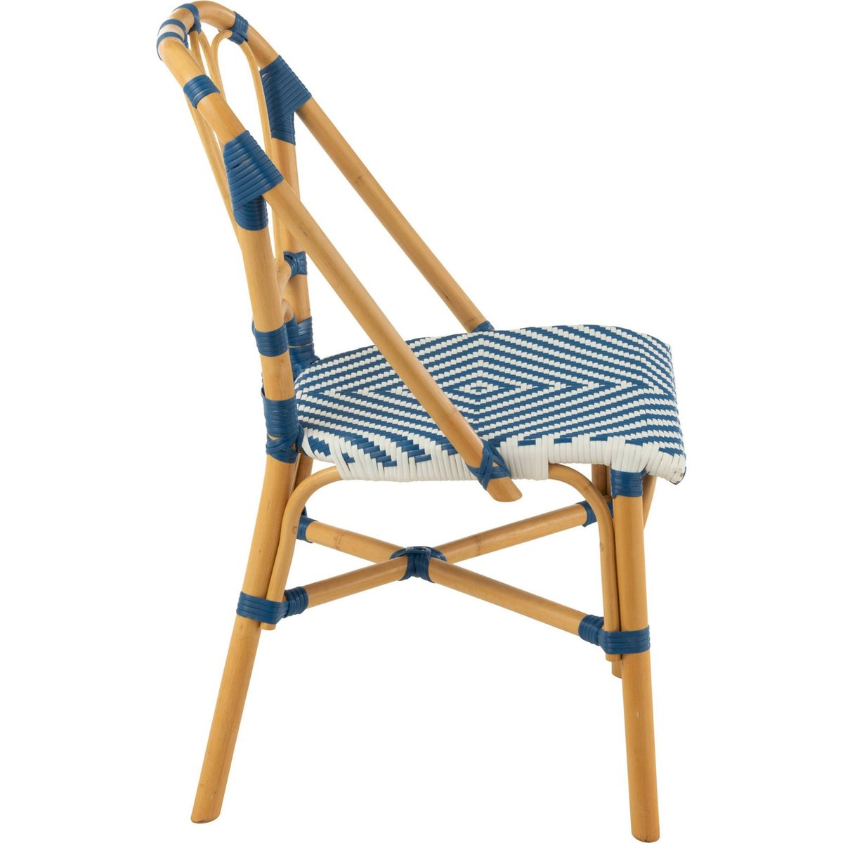 Chaise en rotin esprit bistrot bleu et blanc naturel, RECOLLECTION