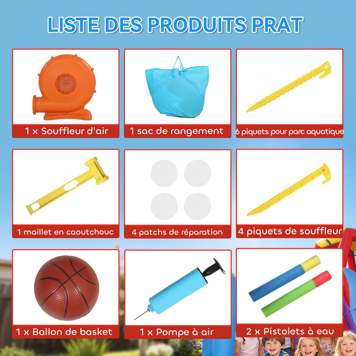 Château gonflable Tissu Oxford Multicolore bleu, rouge, jaune, AIYAPLAY