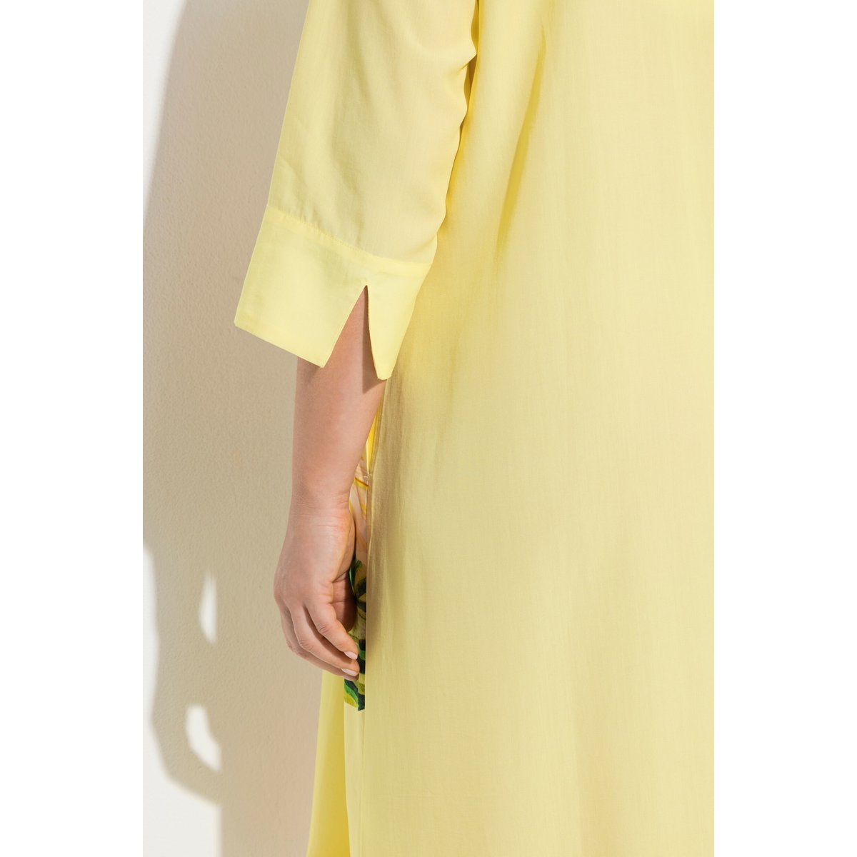 Robe midi en Lyocell, motif floral jaune citron, ULLA POPKEN