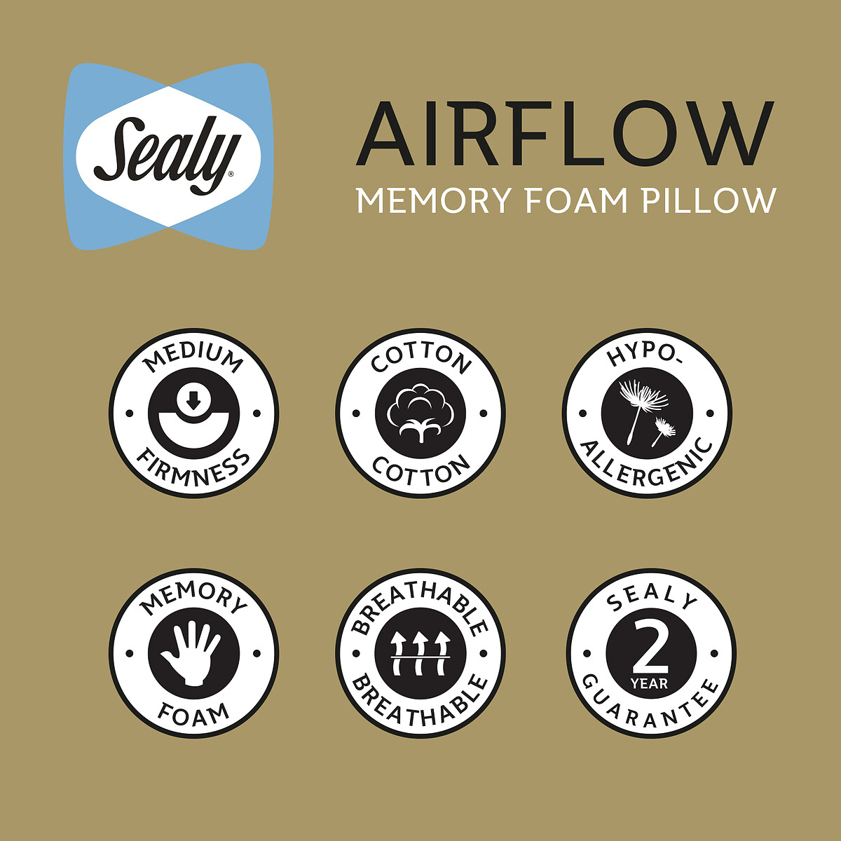 Airflow Memory Foam Pillow white, SEALY