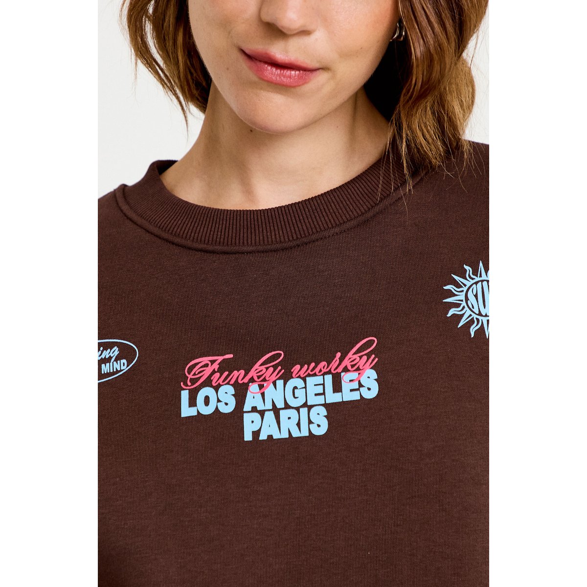 Sweat col rond manches longues marron foncé, CACHE CACHE