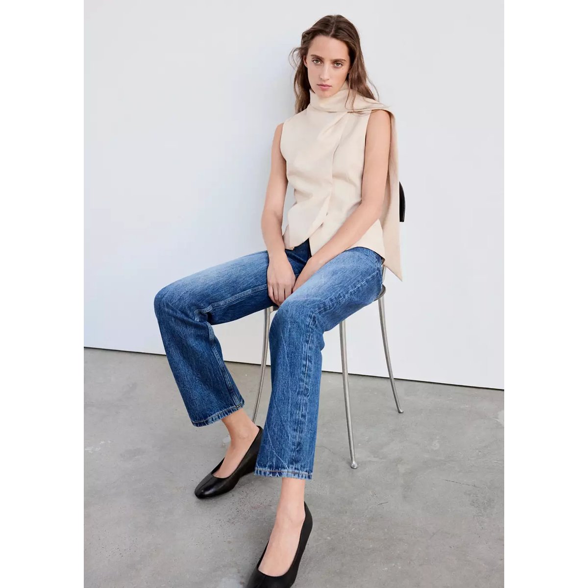 Top en lyocell avec col foulard gris clair/pastel, MANGO