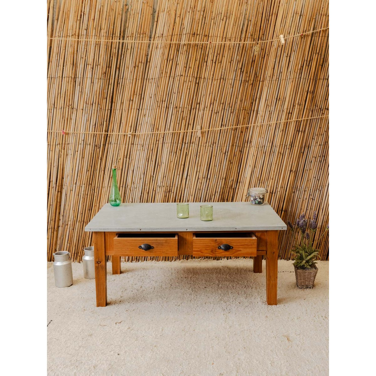 Table basse en bois et métal Léonie N°1166 - Bon état bois foncé, DEBONGOUT