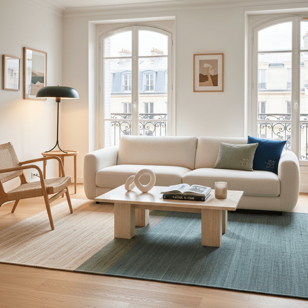 Tapis design en jute tissé main BANDOL bleu naturel, AFK LIVING