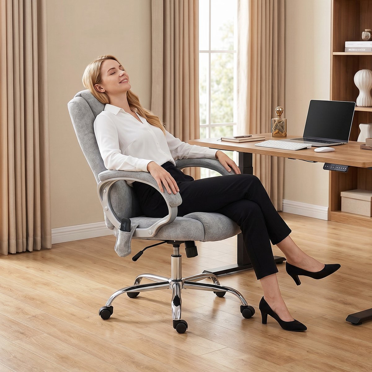 Fauteuil de bureau avec fonction massage gris, HOMCOM