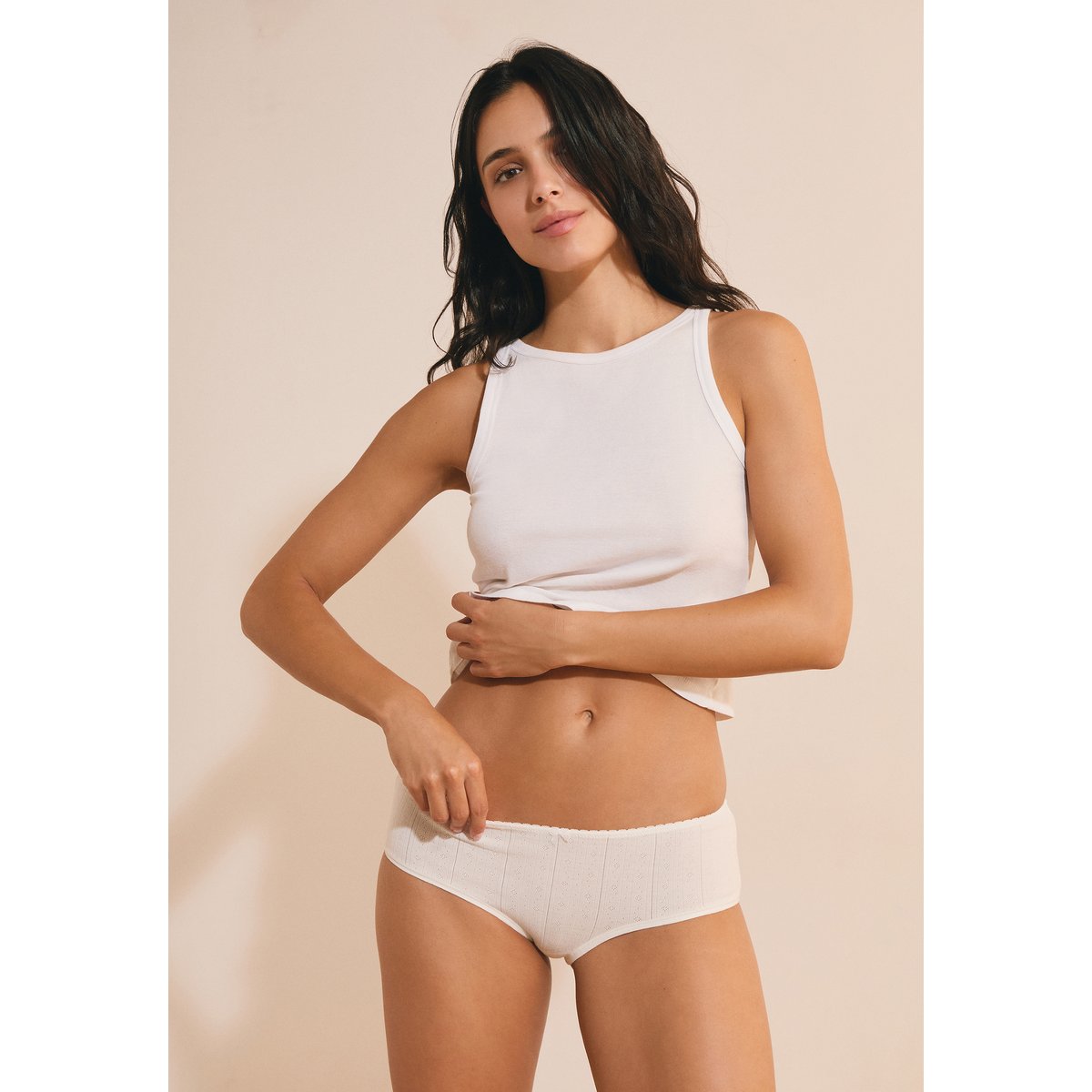 Shorty en coton COFFEE MOOD ecru, ETAM