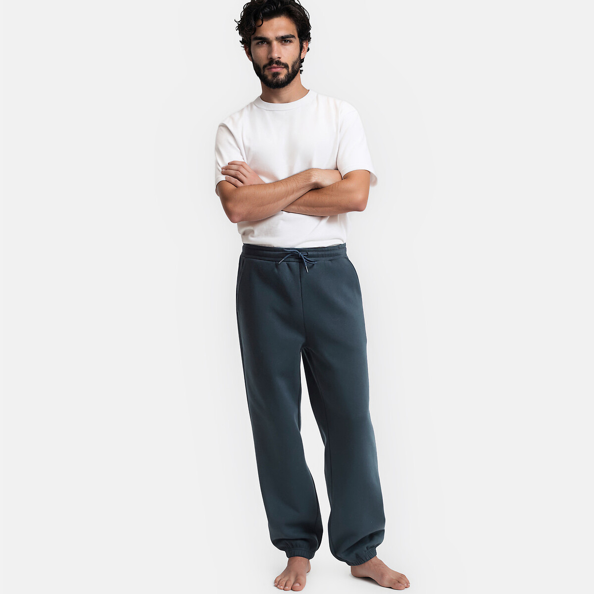 Pantalon de pyjama esprit jogging en coton bleu marine, LA REDOUTE COLLECTIONS