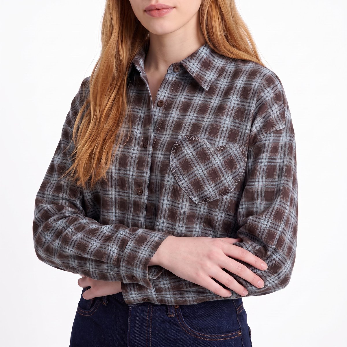 Chemise femme carreaux poche poitrine col classique ELAURA brown, ARTLOVE