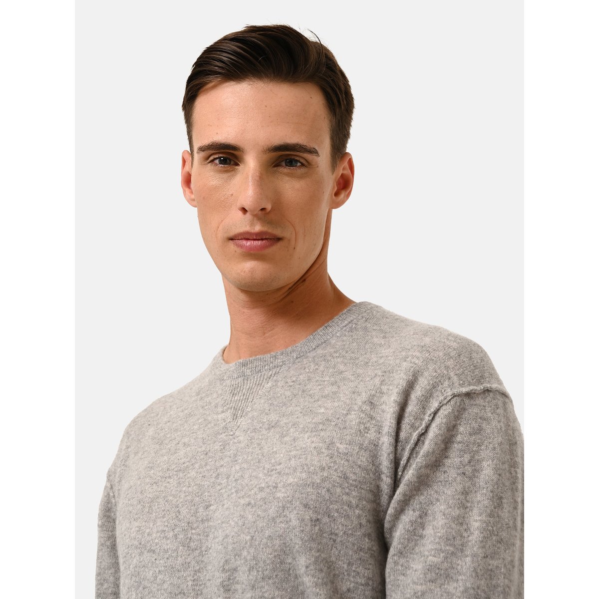 Pull Col Rond Nuage Chiné Noe gris chiné, JUST CASHMERE
