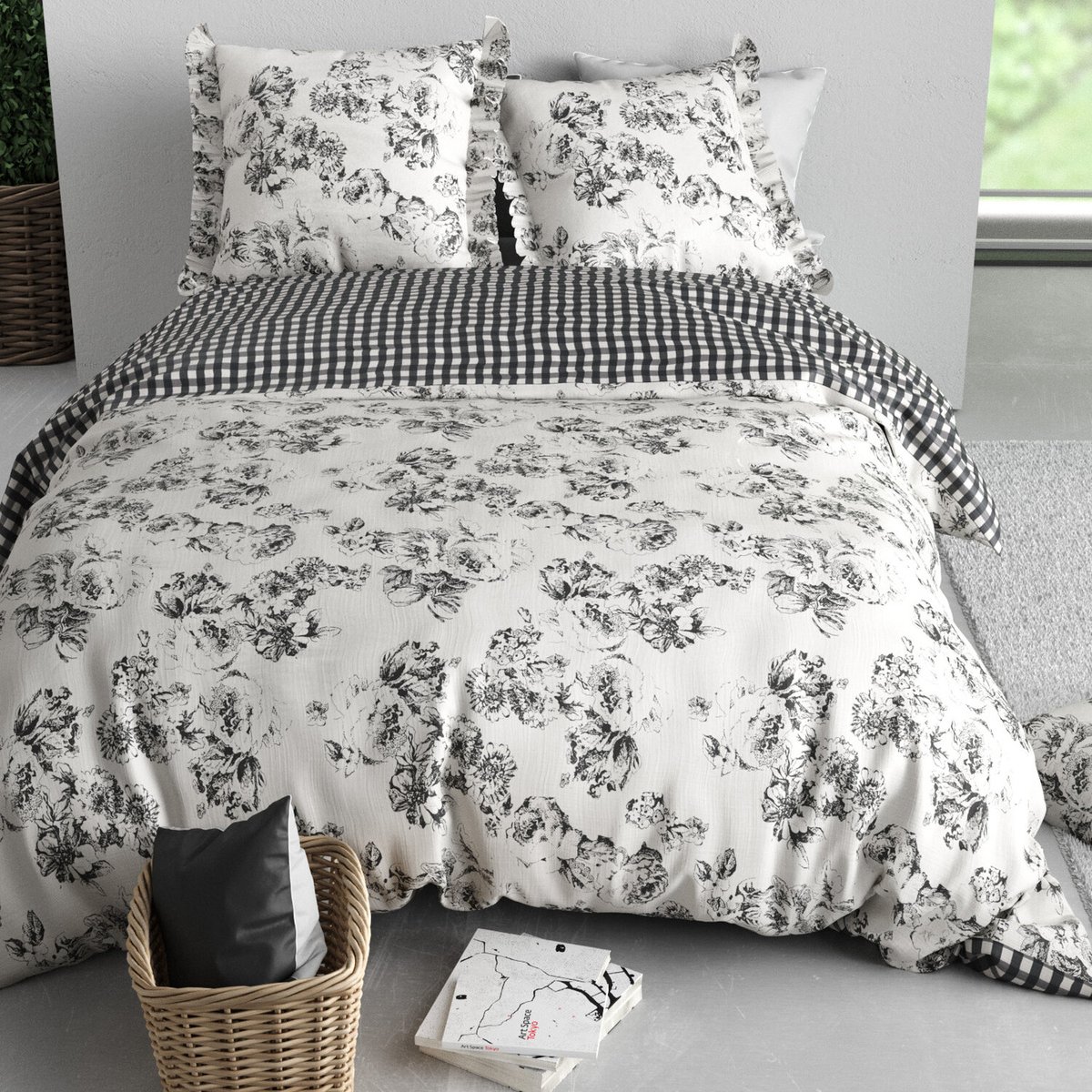 Parure housse de couette 100 % coton 57 fils ornella noir, C DESIGN HOME TEXTILE