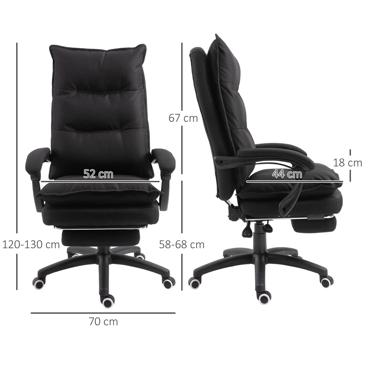Fauteuil de bureau avec fonction massage Lin noir, HOMCOM