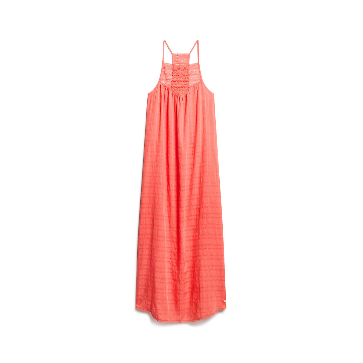 Robe longue empiècement dentelle corail, SUPERDRY