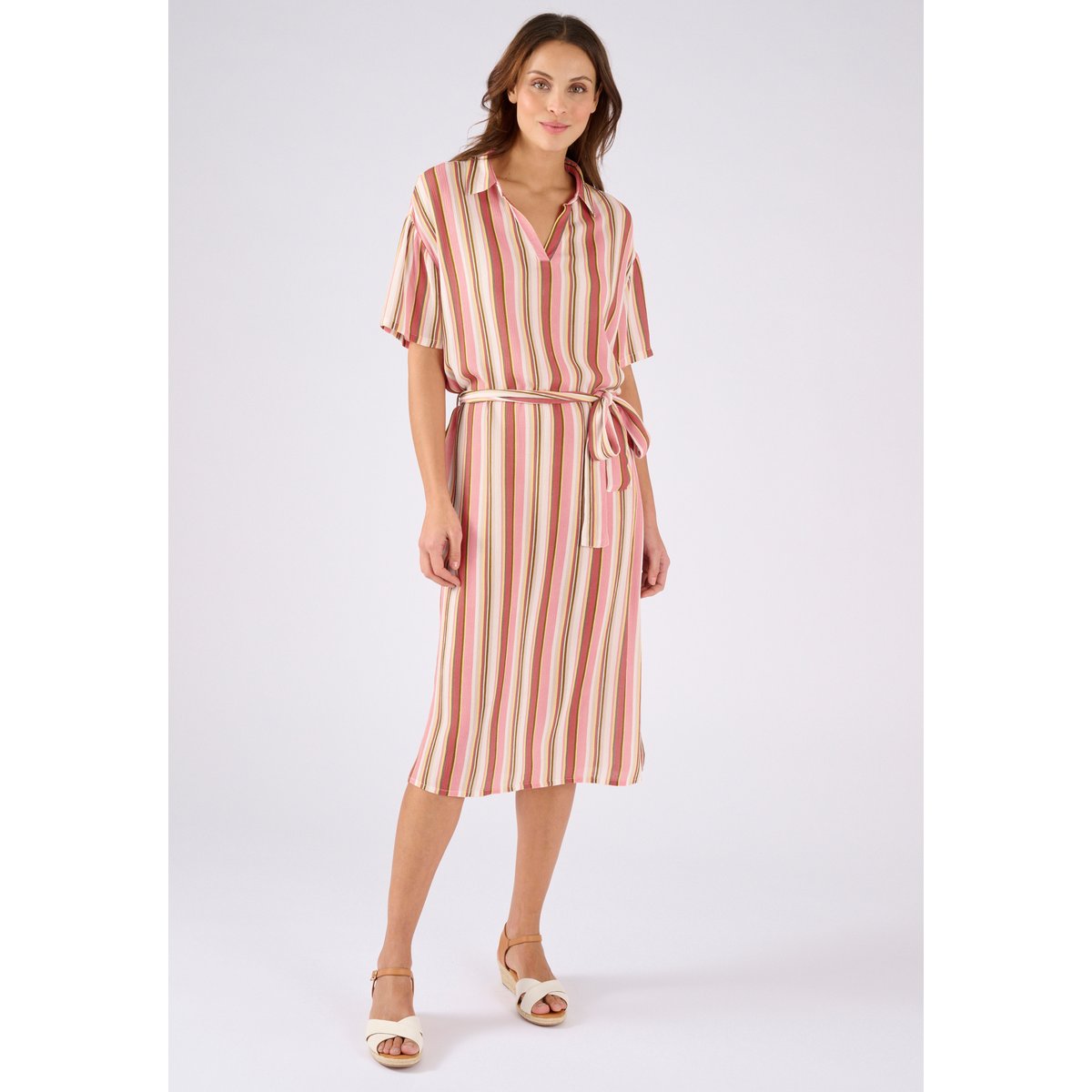 Robe en tissu créponné pure viscose rose multicolore rayé, DAMART