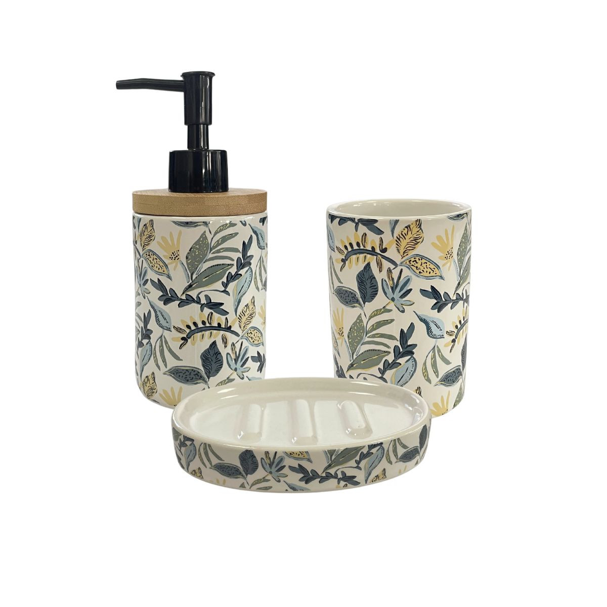 Set salle de bain végétal 3 pièces céramique JUNGLE bleu, GUY LEVASSEUR