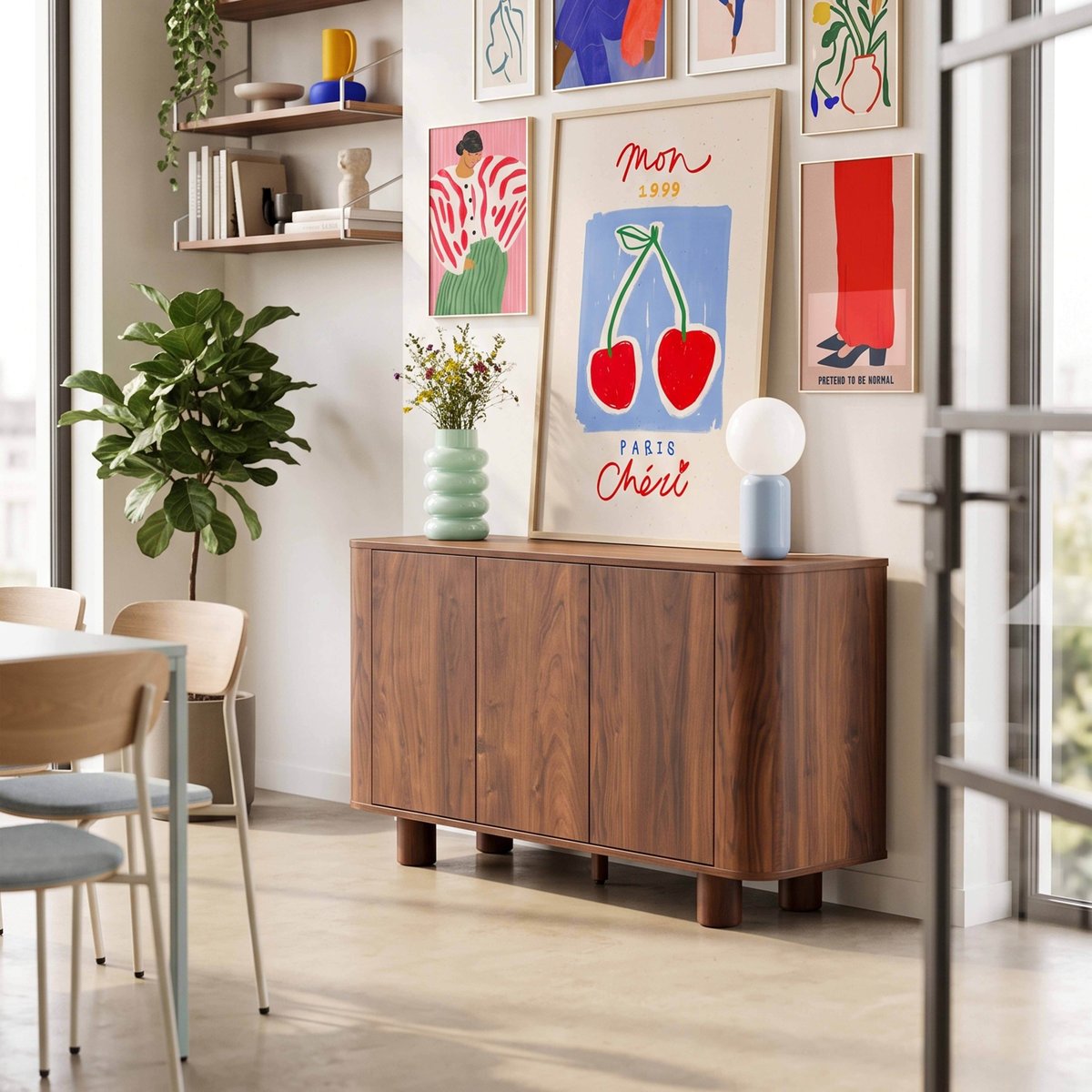 Buffet effet bois 3 portes 120 cm, DARIO bois foncé, OVIALA