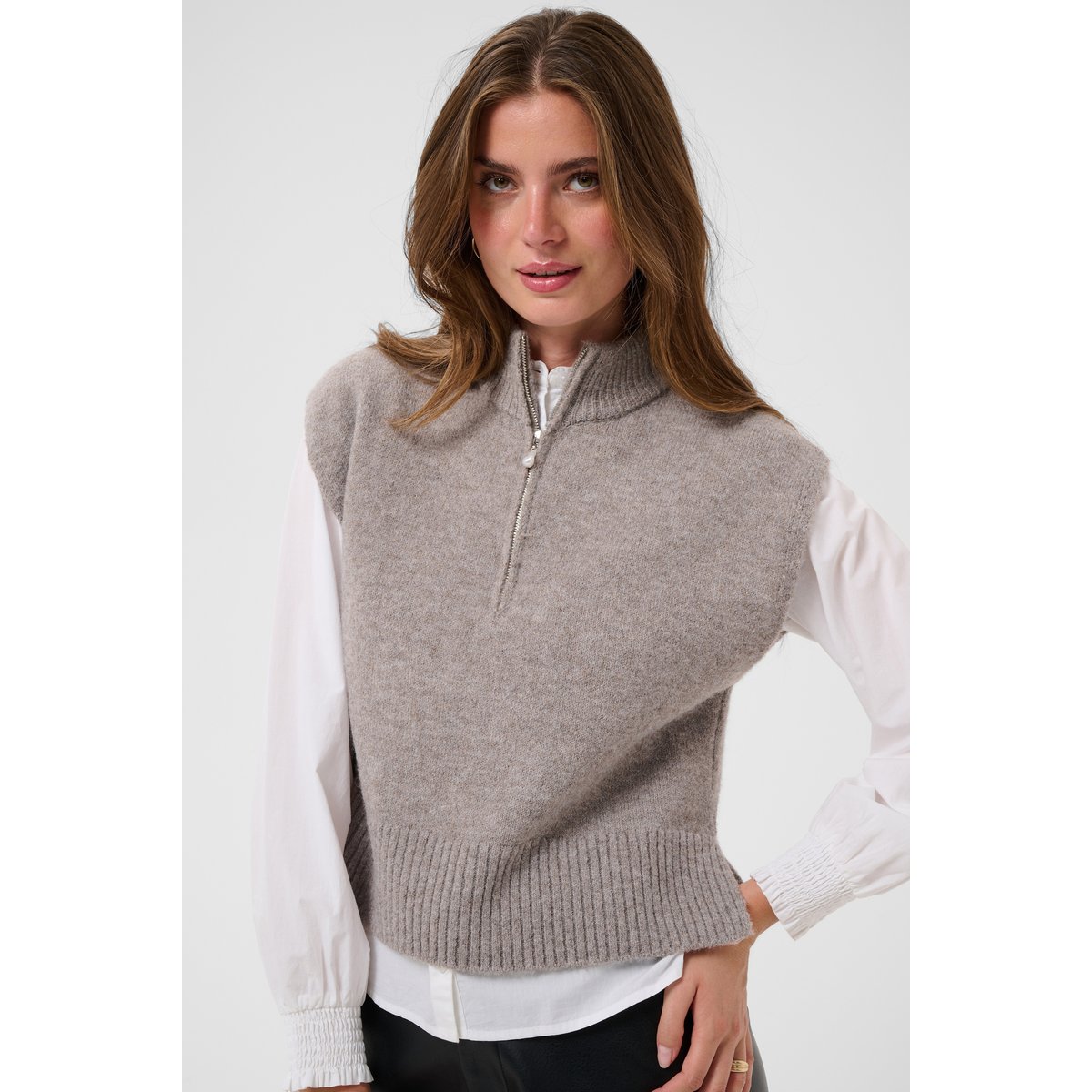 Manteau tricoté beige fungi melange, CREAM
