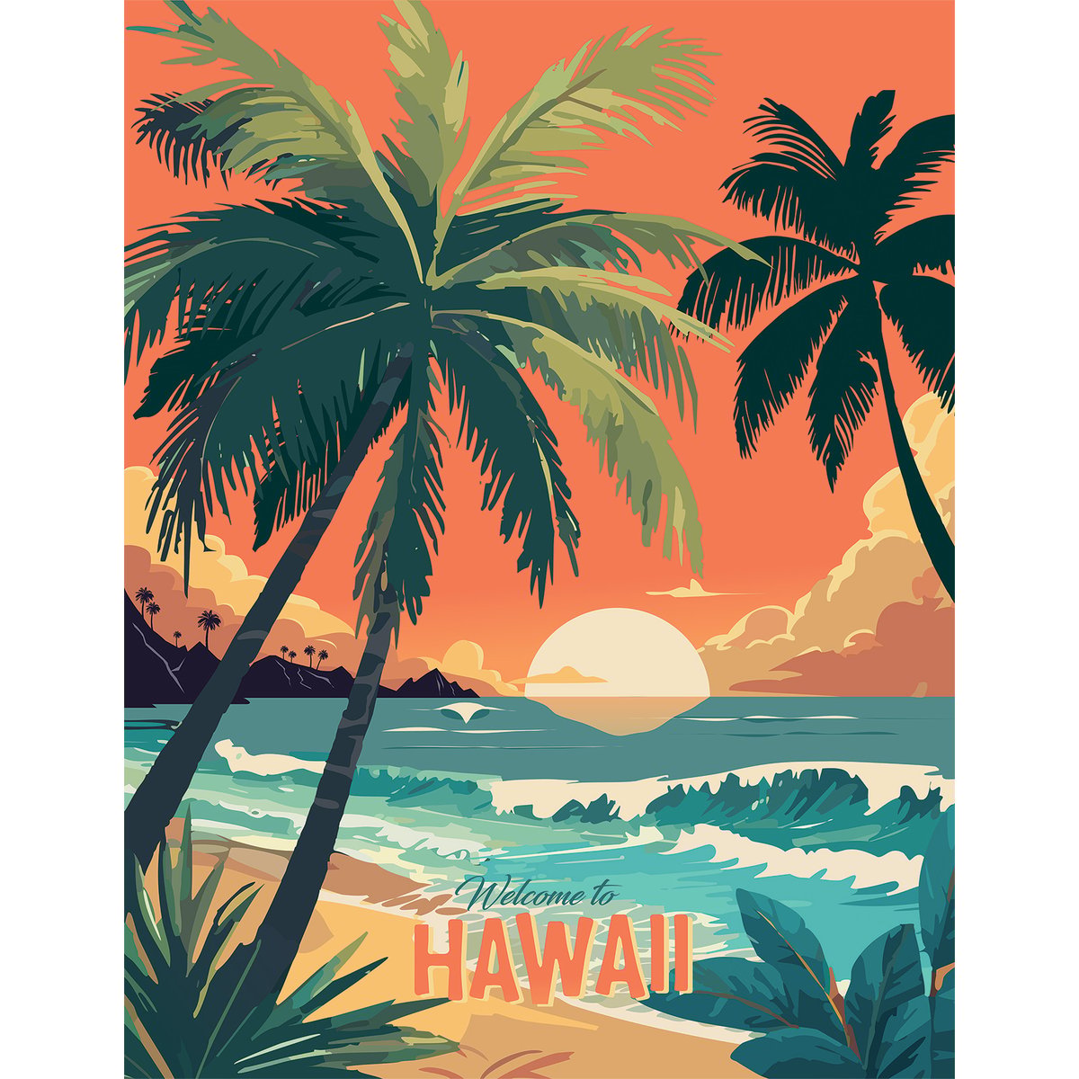 Papier peint coucher de soleil à Hawaï intissé, HEXOA