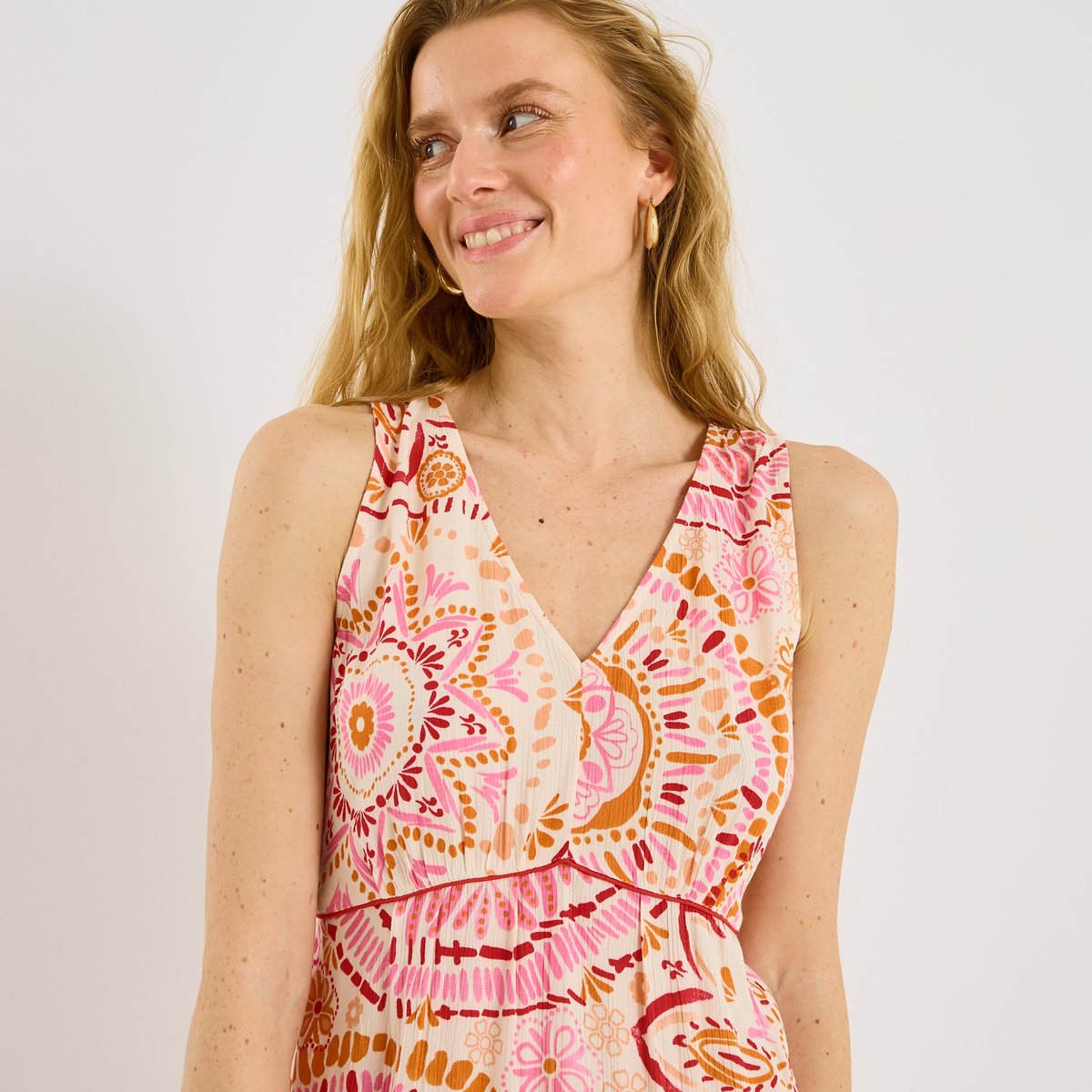Robe courte sans manches imprimée blanc cassé ecru, GRAIN DE MALICE