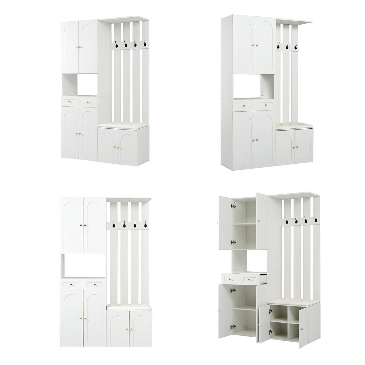Vestiaire d'entrée avec banc et rangement, PORTER-N blanc, MEUBLES COSY