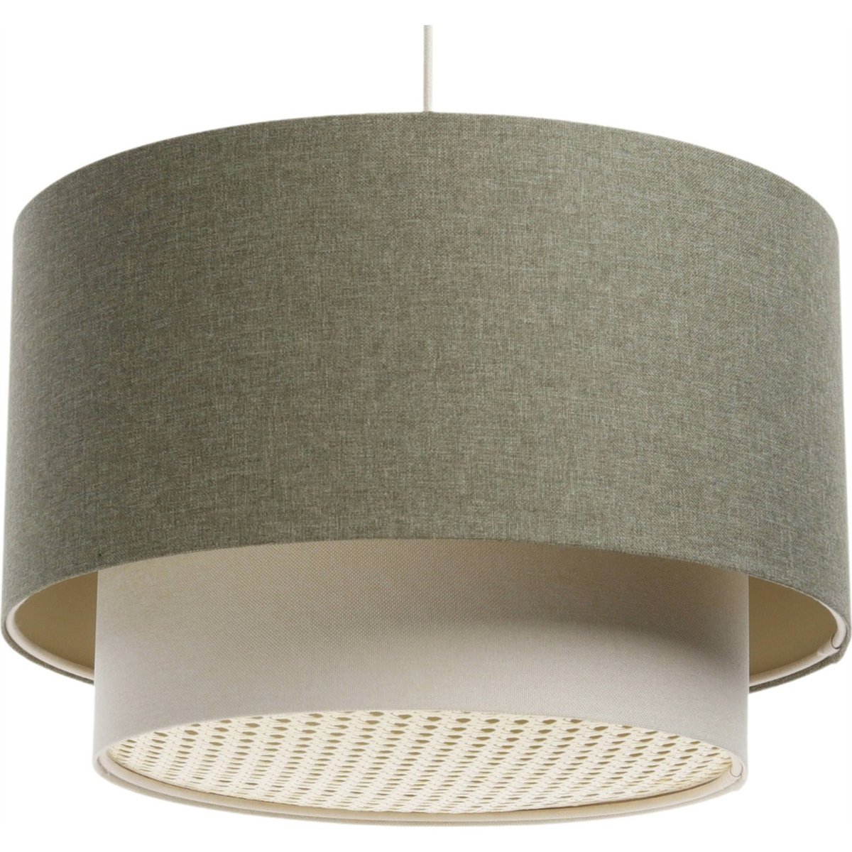 Suspension ronde en tissu et rotin Boho Elegant beige crème et rotin naturel, BPS KONCEPT