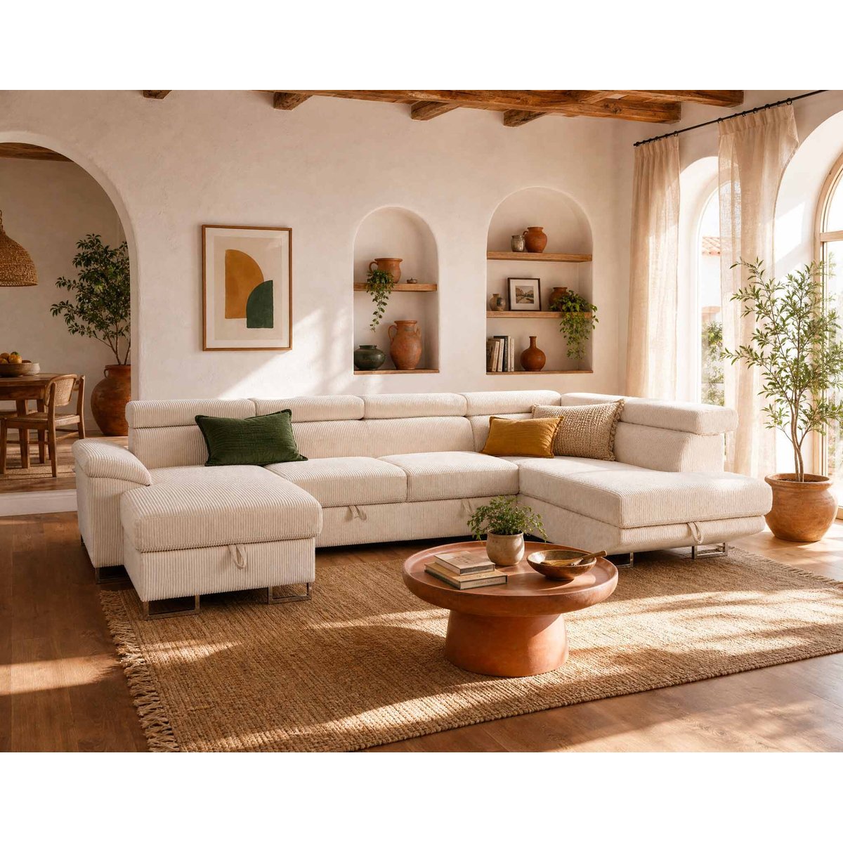 Canapé d'Angle Convertible 7 places - BAOJI beige, LISA DESIGN