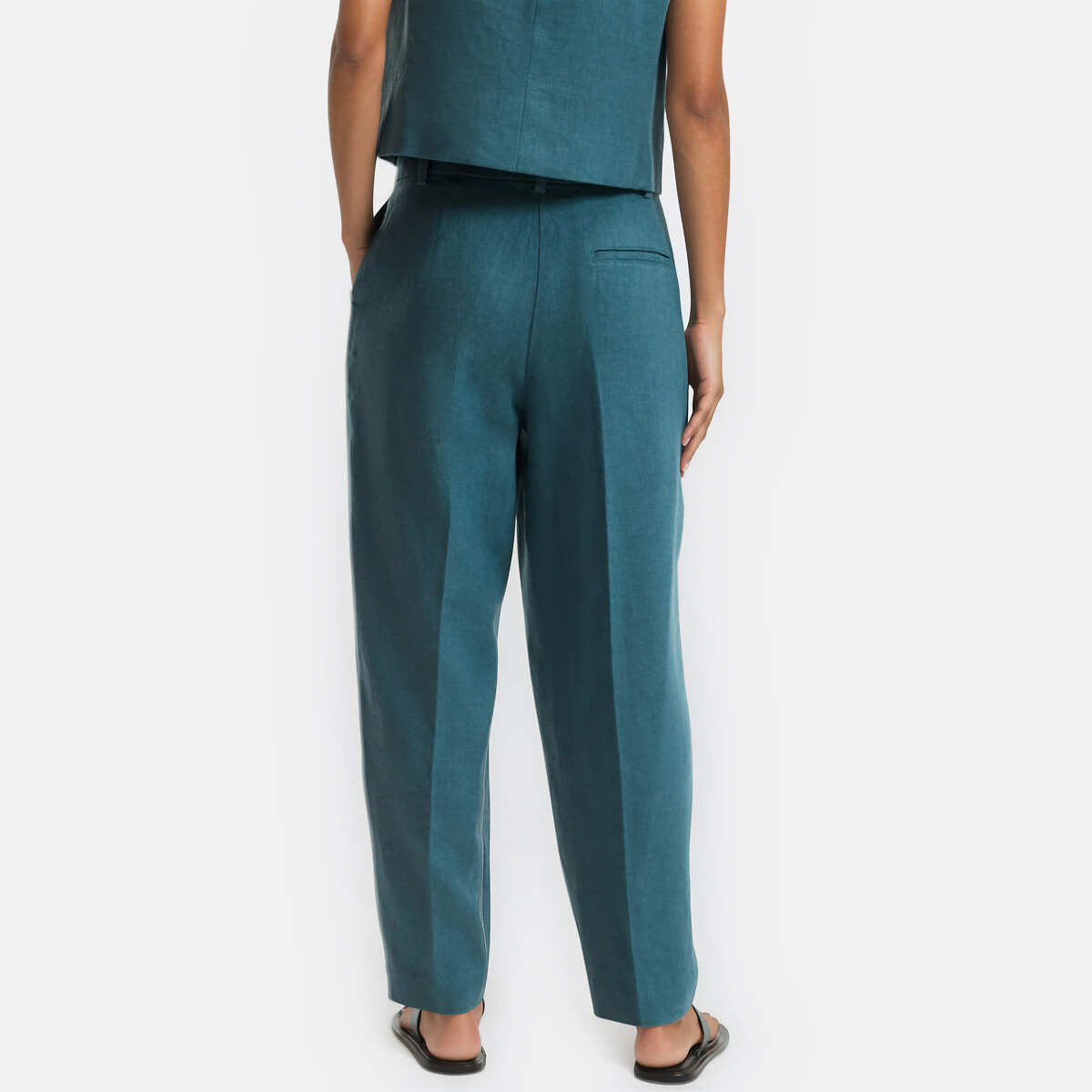 Linen Pleat Front Cigarette Trousers emerald green, LA REDOUTE COLLECTIONS