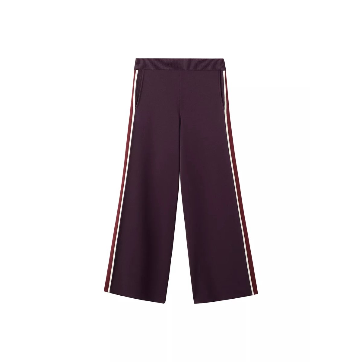 Pantalon maille rayure contrastante lie de vin, MANGO
