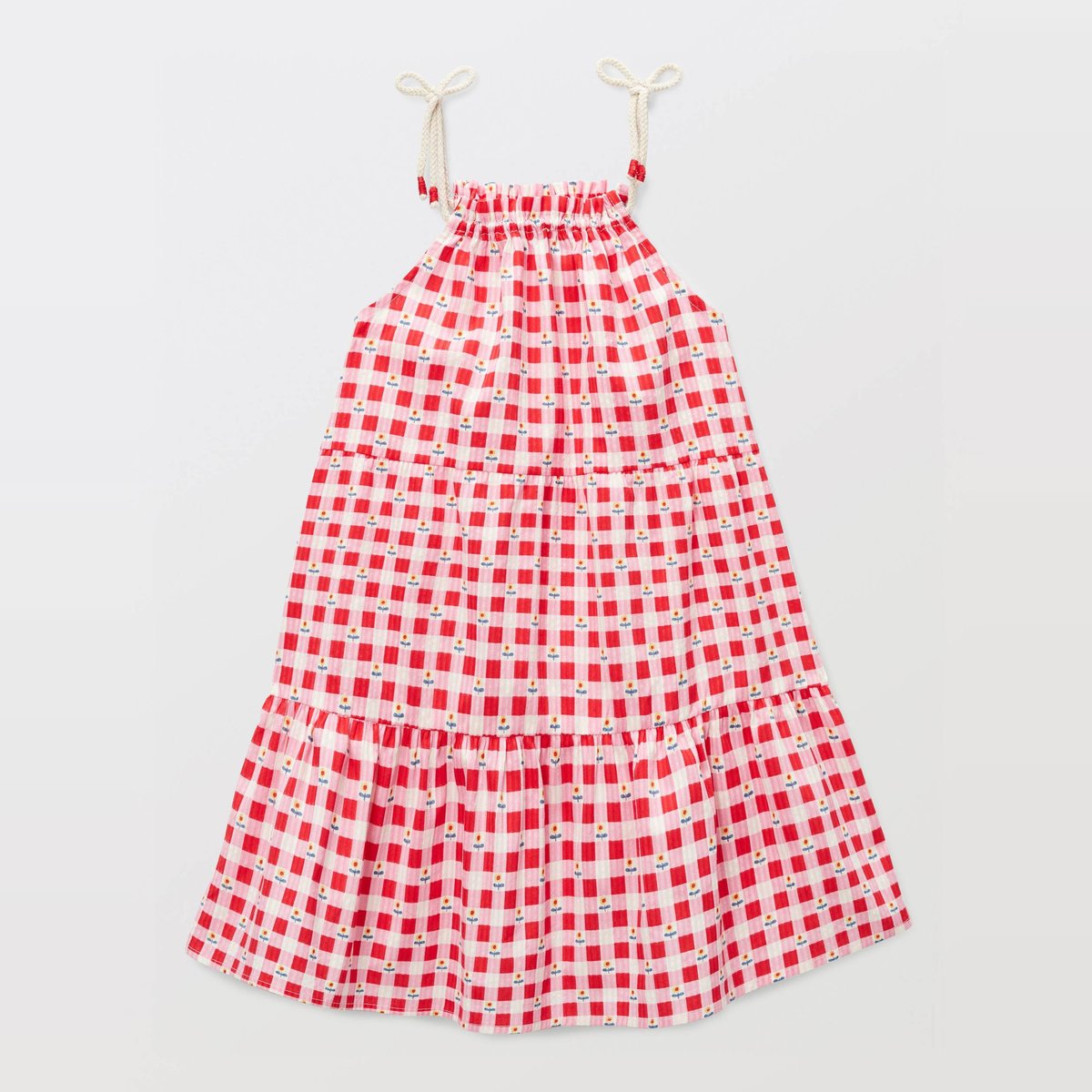 Robe midi à bretelles imprimée en coton rouge, MONOPRIX