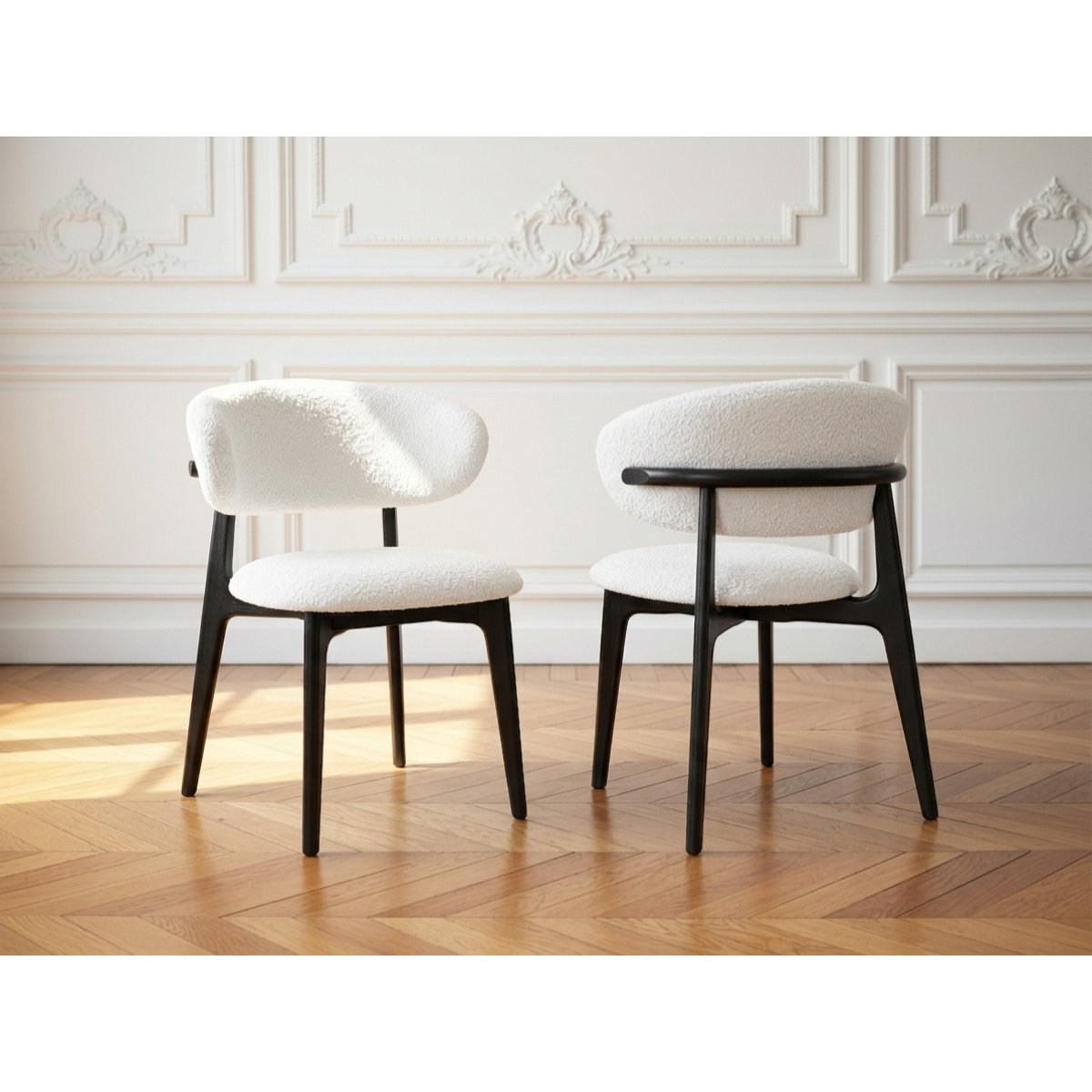Lot de 2 chaises tissu bouclette, ROSINE blanc, BOBOCHIC