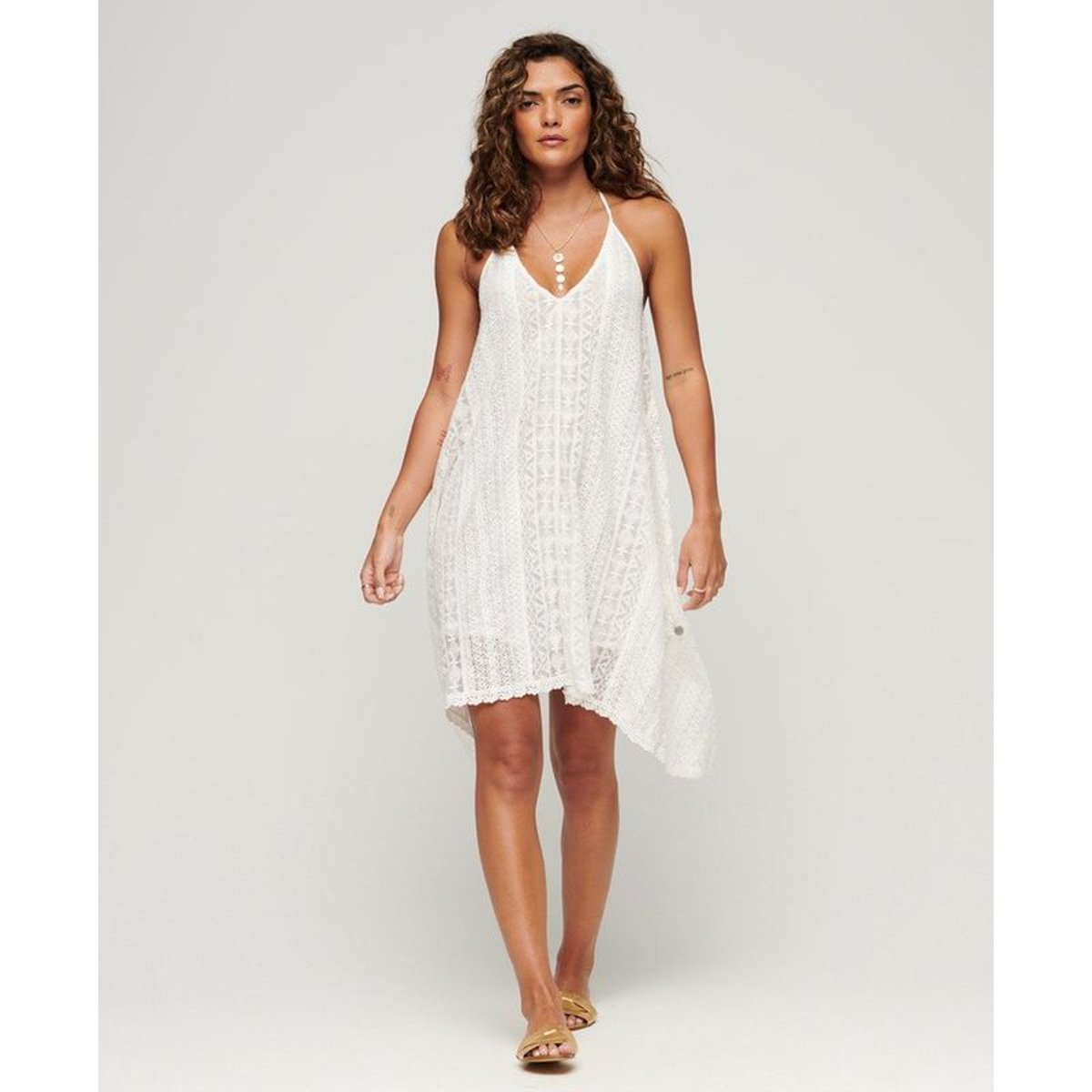 Robe mi-longue en dentelle blanc cassé, SUPERDRY