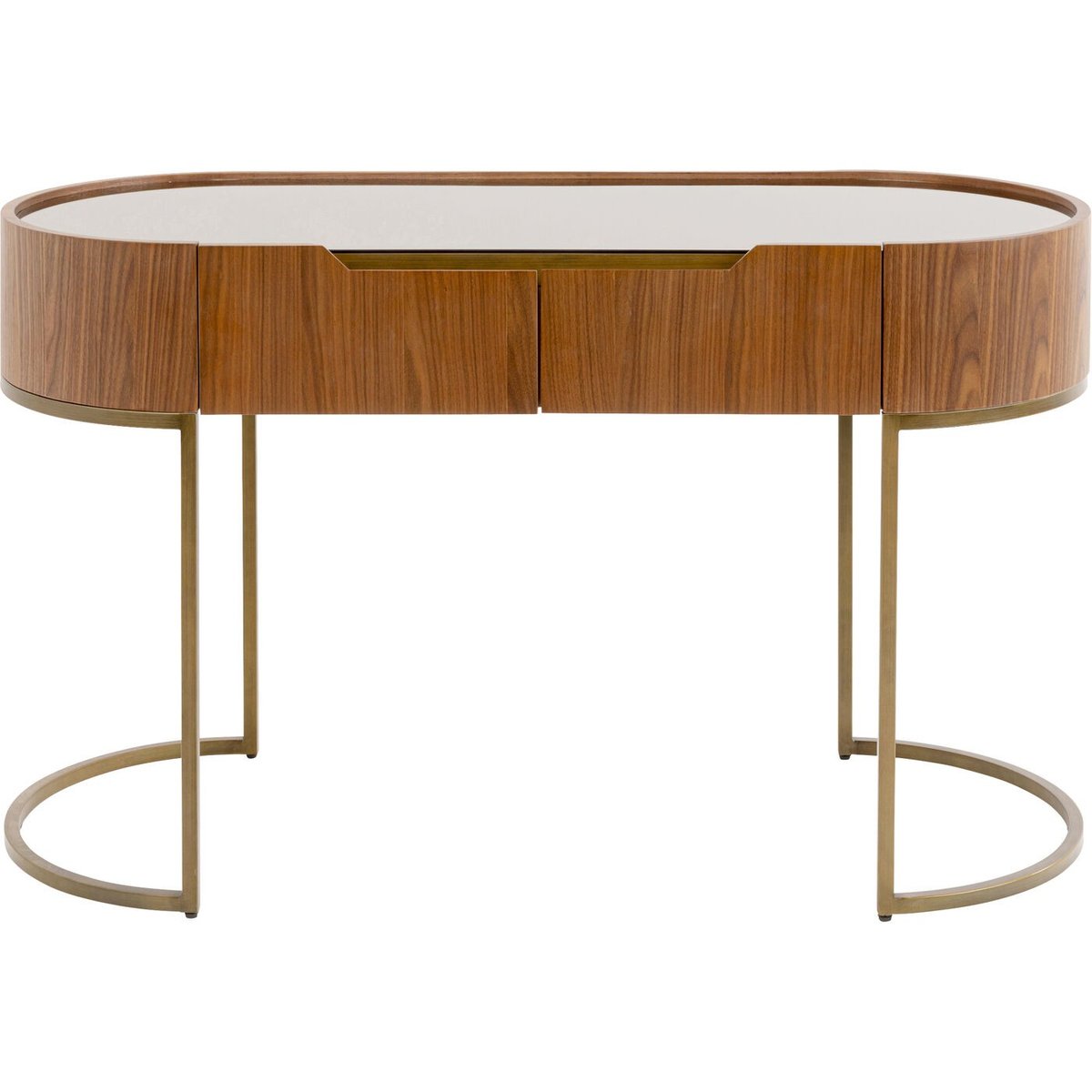 Bureau 2 tiroirs en noyer et verre, GIORGIO marron, KARE DESIGN