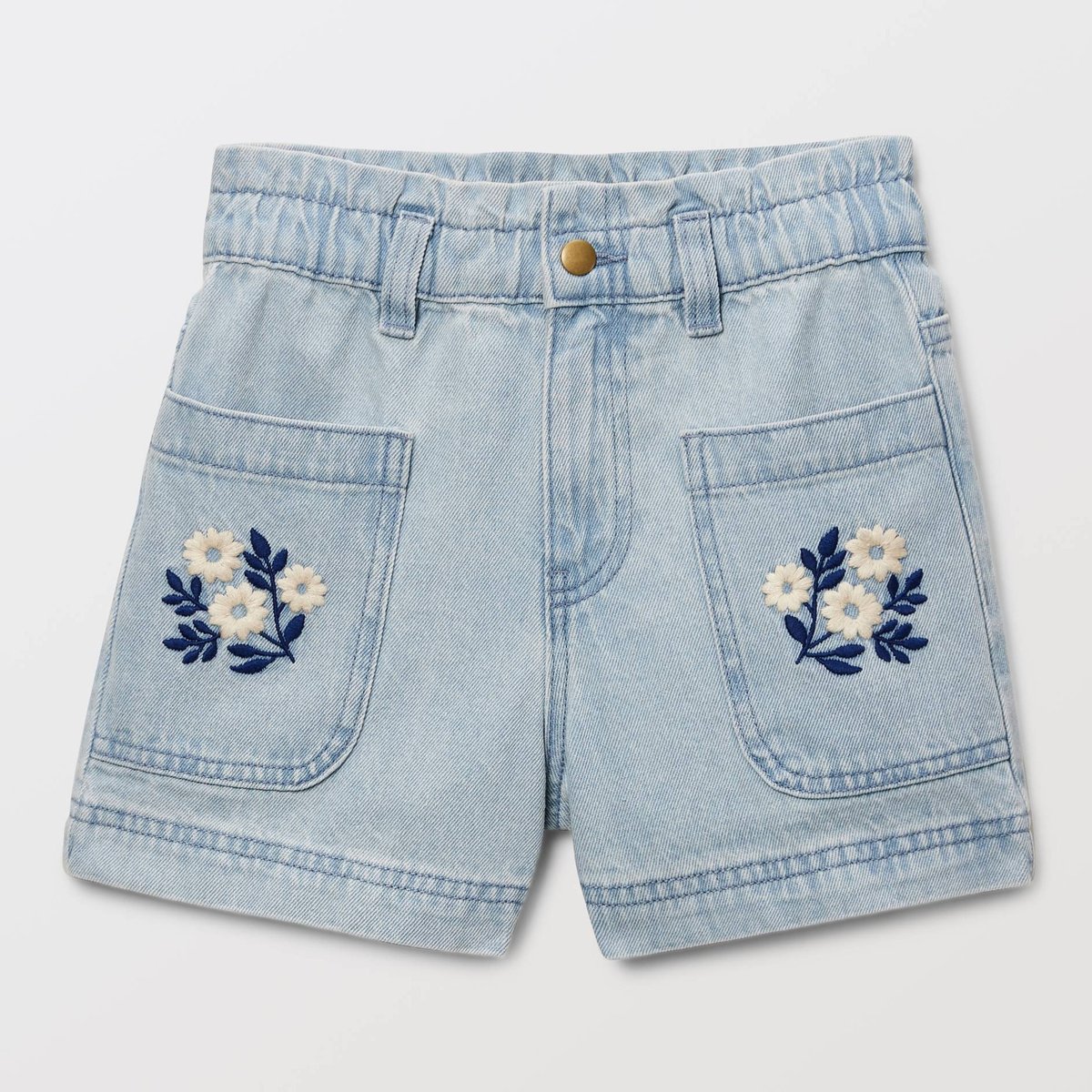 Short poches brodées en jean bleach denim, MONOPRIX