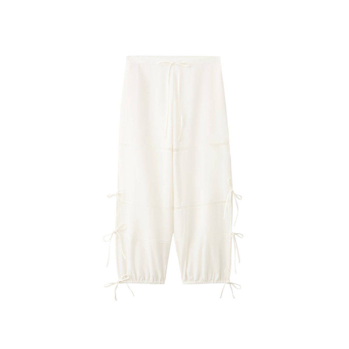 Pantalon bouffant en coton avec liens ivoire, MANGO