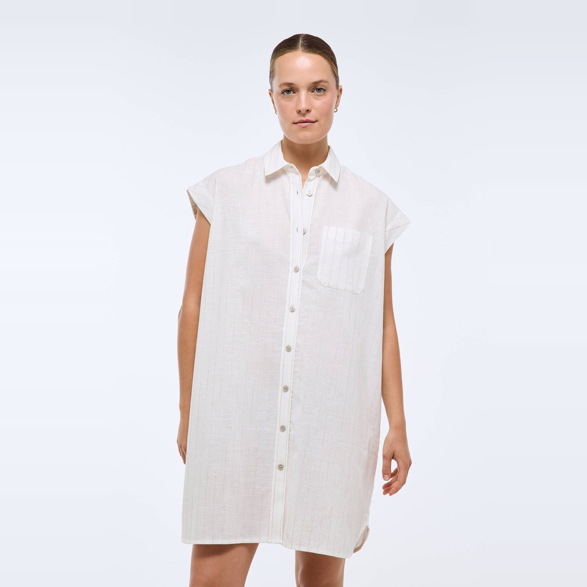 Chemise de nuit rayée en coton ecru, MONOPRIX