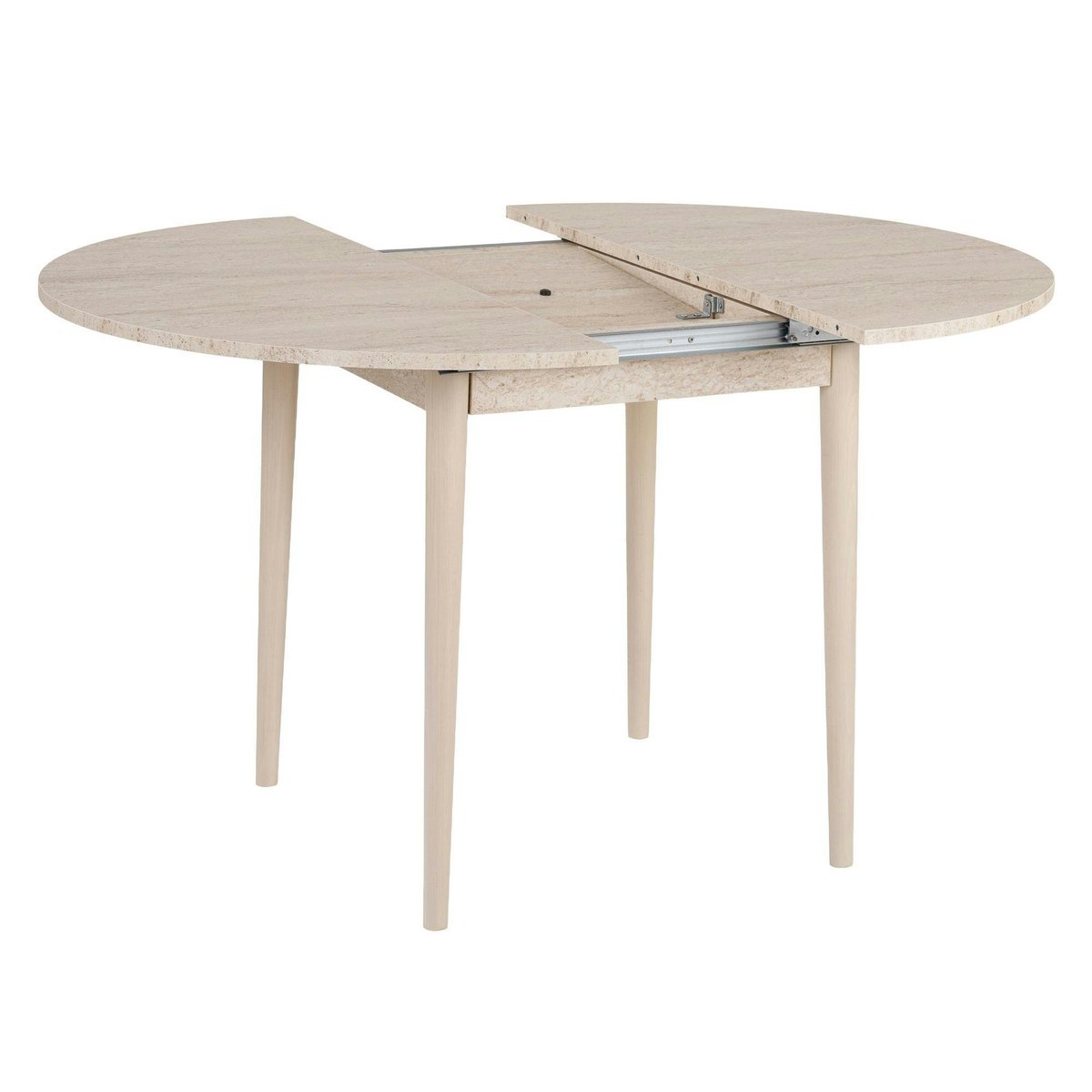 Table ronde extensible 4/6 places en mélaminé MARFA travertin, PIER IMPORT