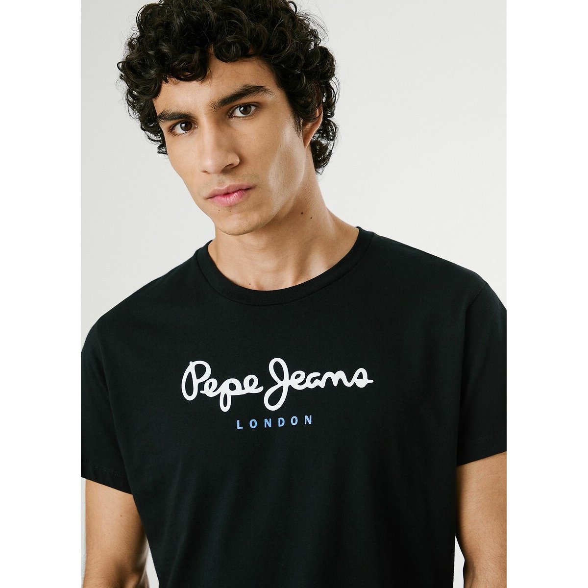 T-shirt de gola redonda, Eggo preto , PEPE JEANS