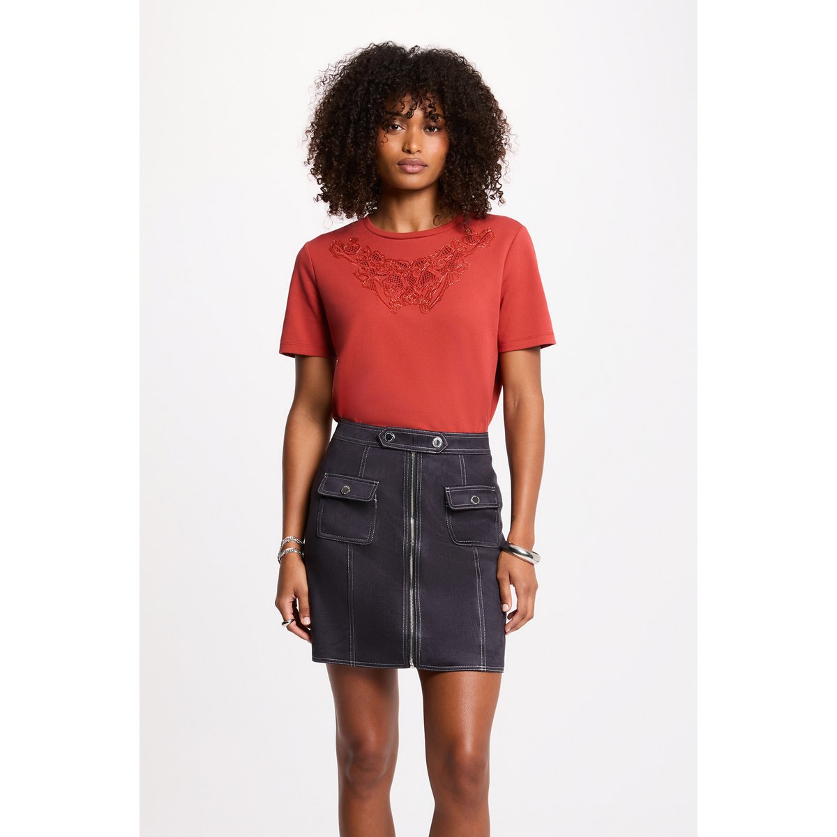 T-shirt manches courtes orange foncé, MORGAN