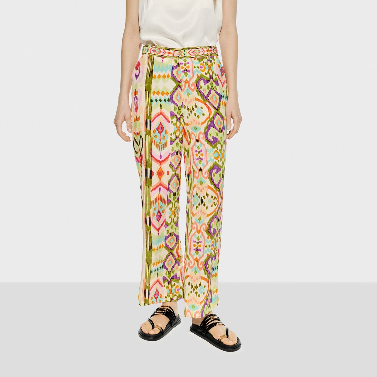 Pantalon fluide avec fermeture éclair dissimulée beige, LOLA CASADEMUNT